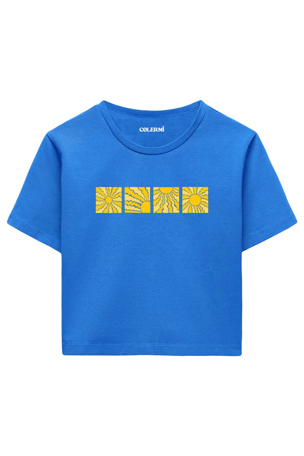 Colermi Güneş Baskılı %100 Pamuk Kadın Crop Tshirt