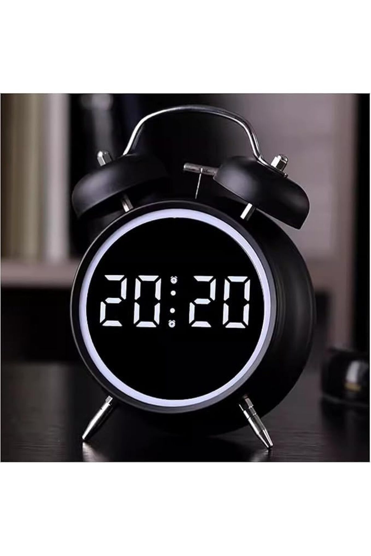 keyfimshop Büyük Boy Dijital Göstergeli Pilli ve Şarjlı Led Işıklı 2 Sesli Alarmlı Masa Saati Siyah