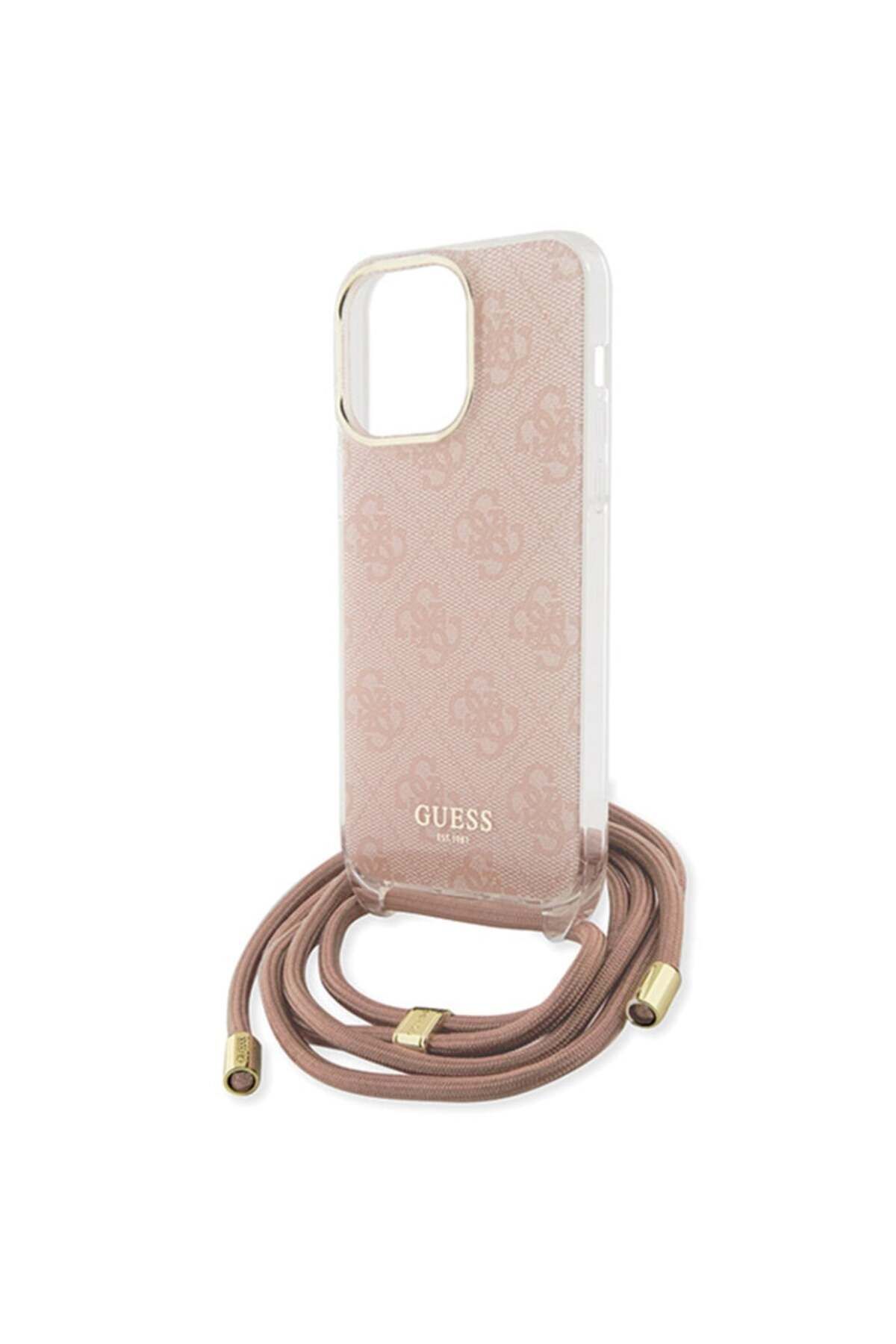 Guess-Iphone 15 Pro Max Case With Cord, Crossbody Cord 4g Print, - Pink 5