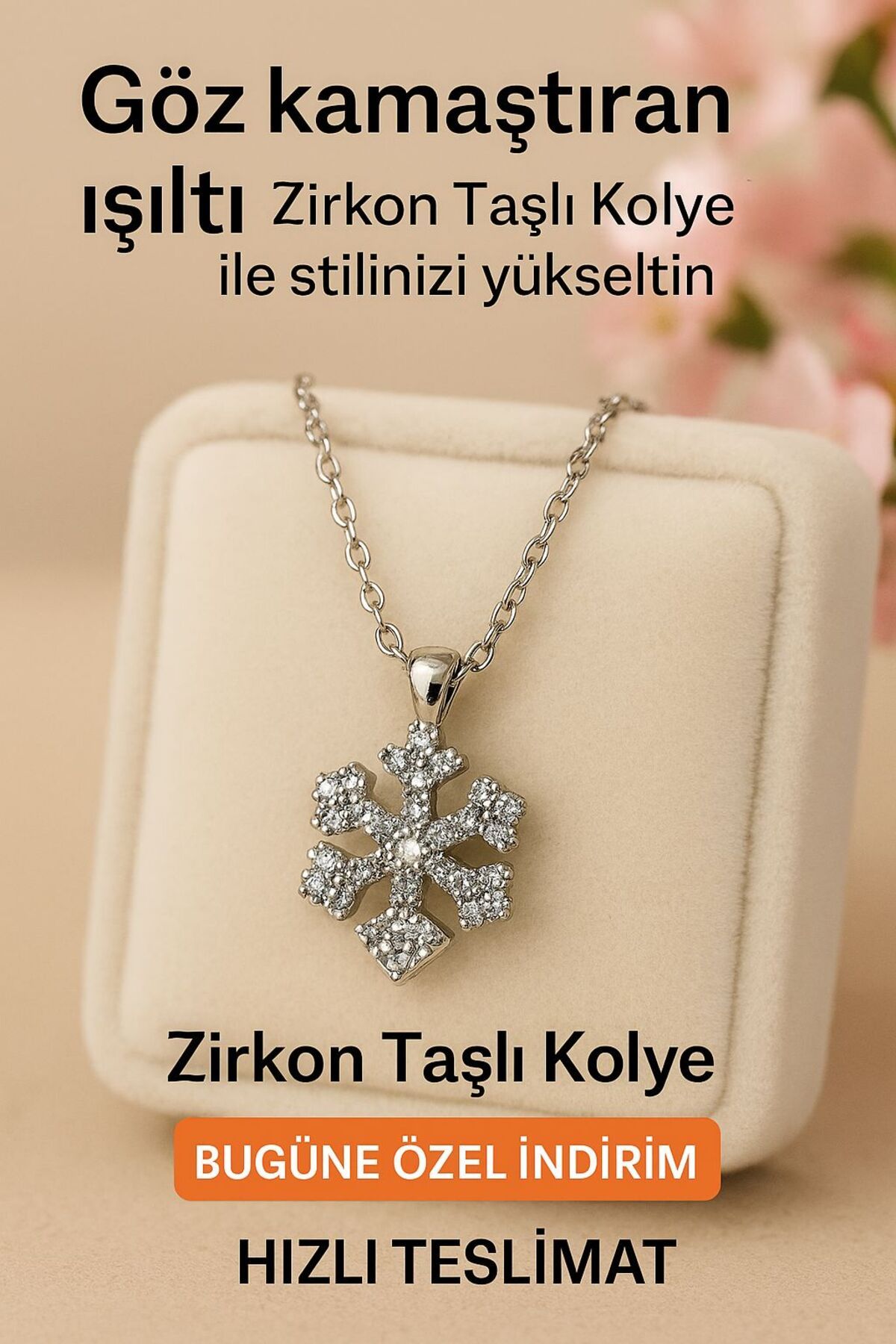 Obay Lotus Çiçeği zirkon taşlı kadın kolye.