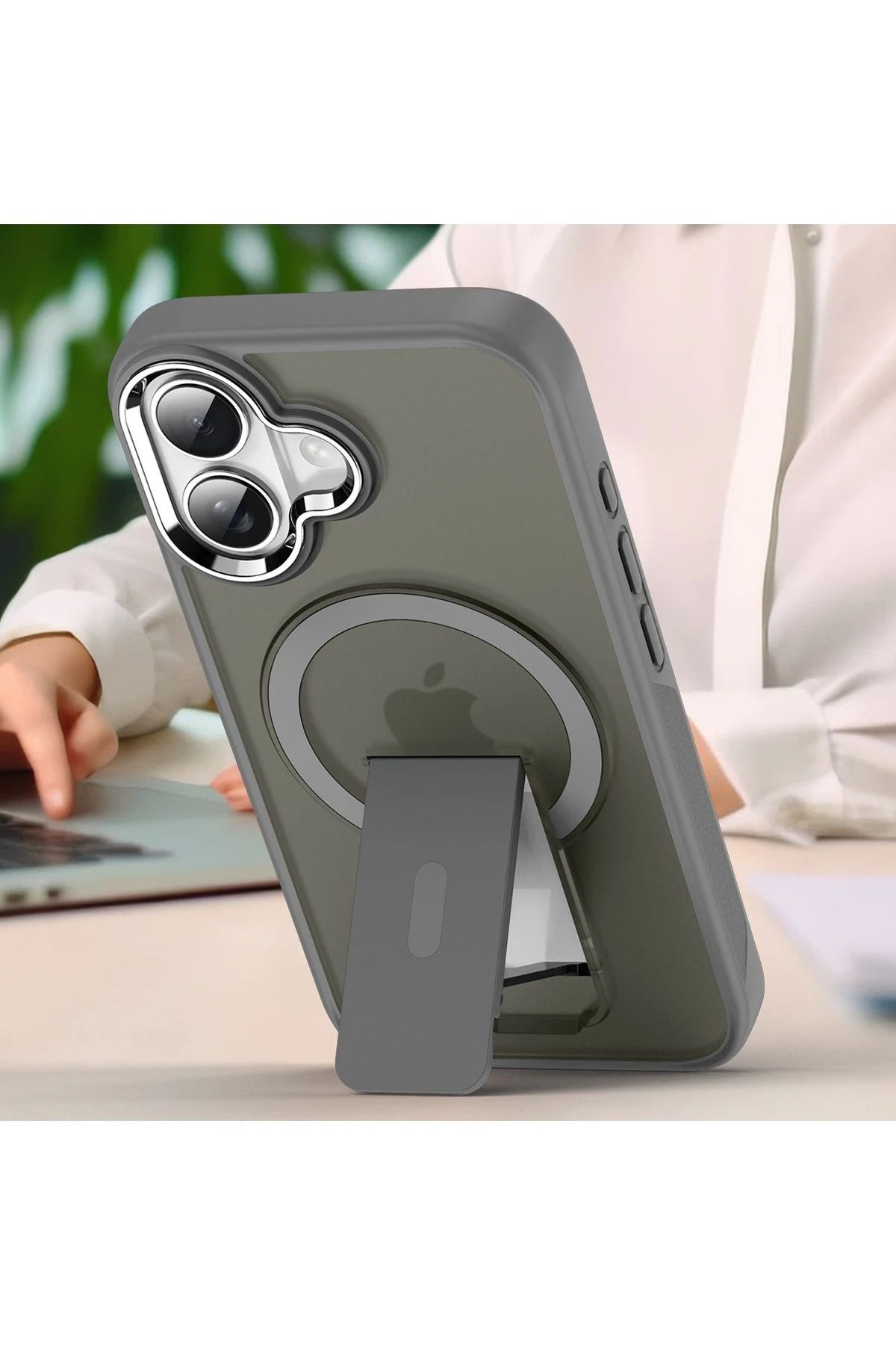 NewFace iPhone 16 Tork Magsafe Standlı Kapak - Siyah SVLRS