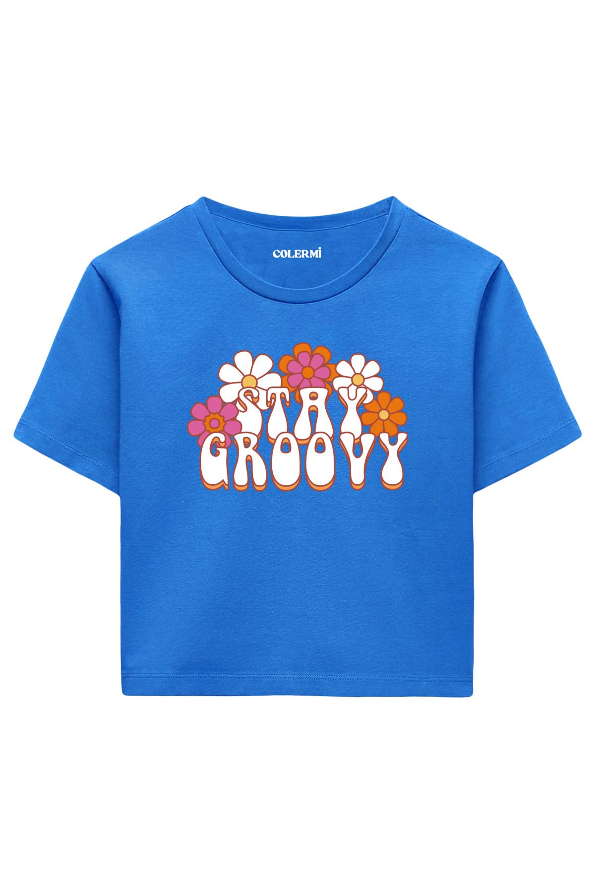 Colermi Stay Groovy Yazılı %100 Pamuk Kadın Crop Tshirt