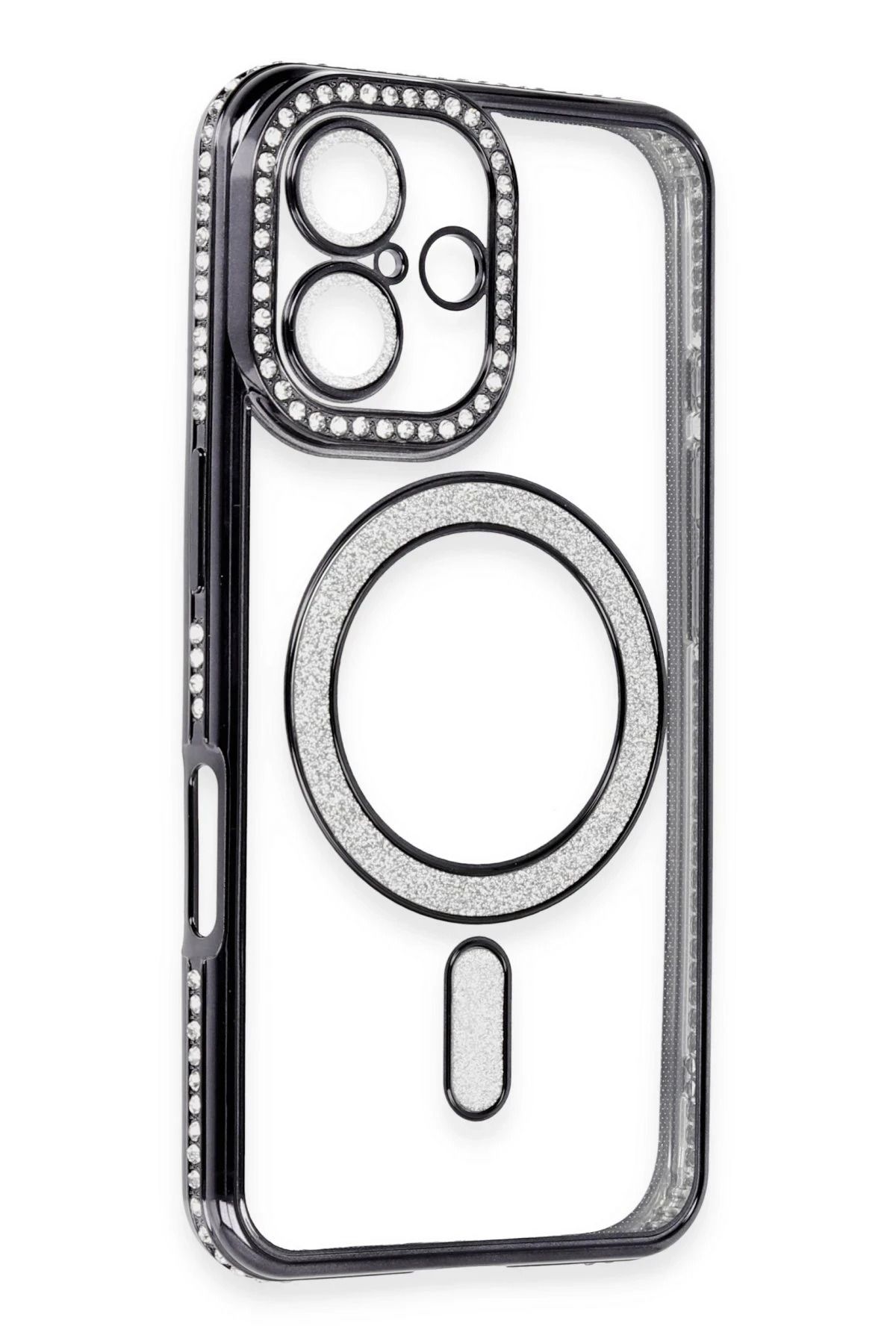 NewFace iPhone 16 Kılıf Joke Simli Magneticsafe Kılıf - Siyah GLSTD