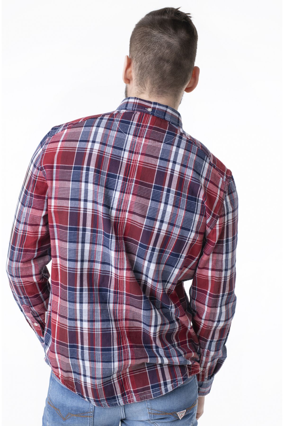Guess-Guess cotton shirt with button-down collar regular fit Red L INTL 2