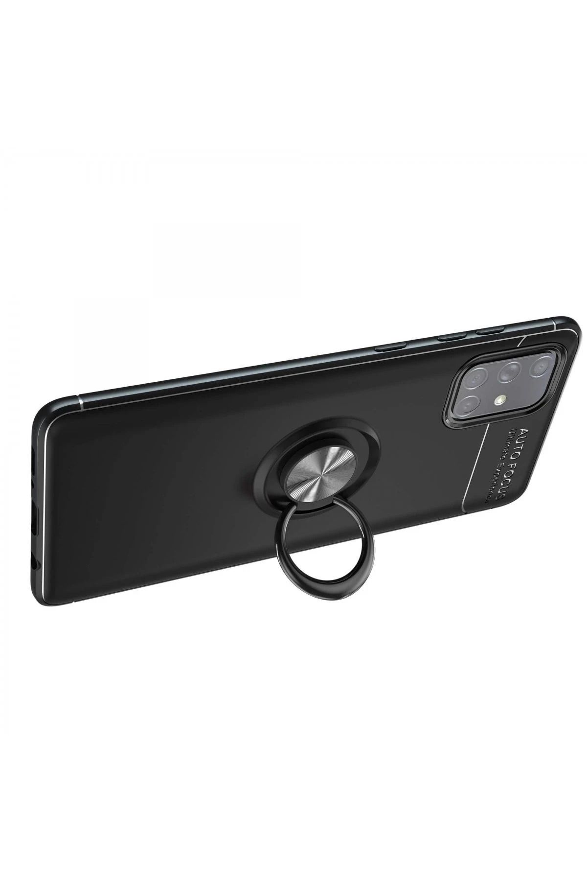 NewFace Samsung Galaxy A71 Kılıf Range Yüzüklü Silikon - Siyah BSTMY