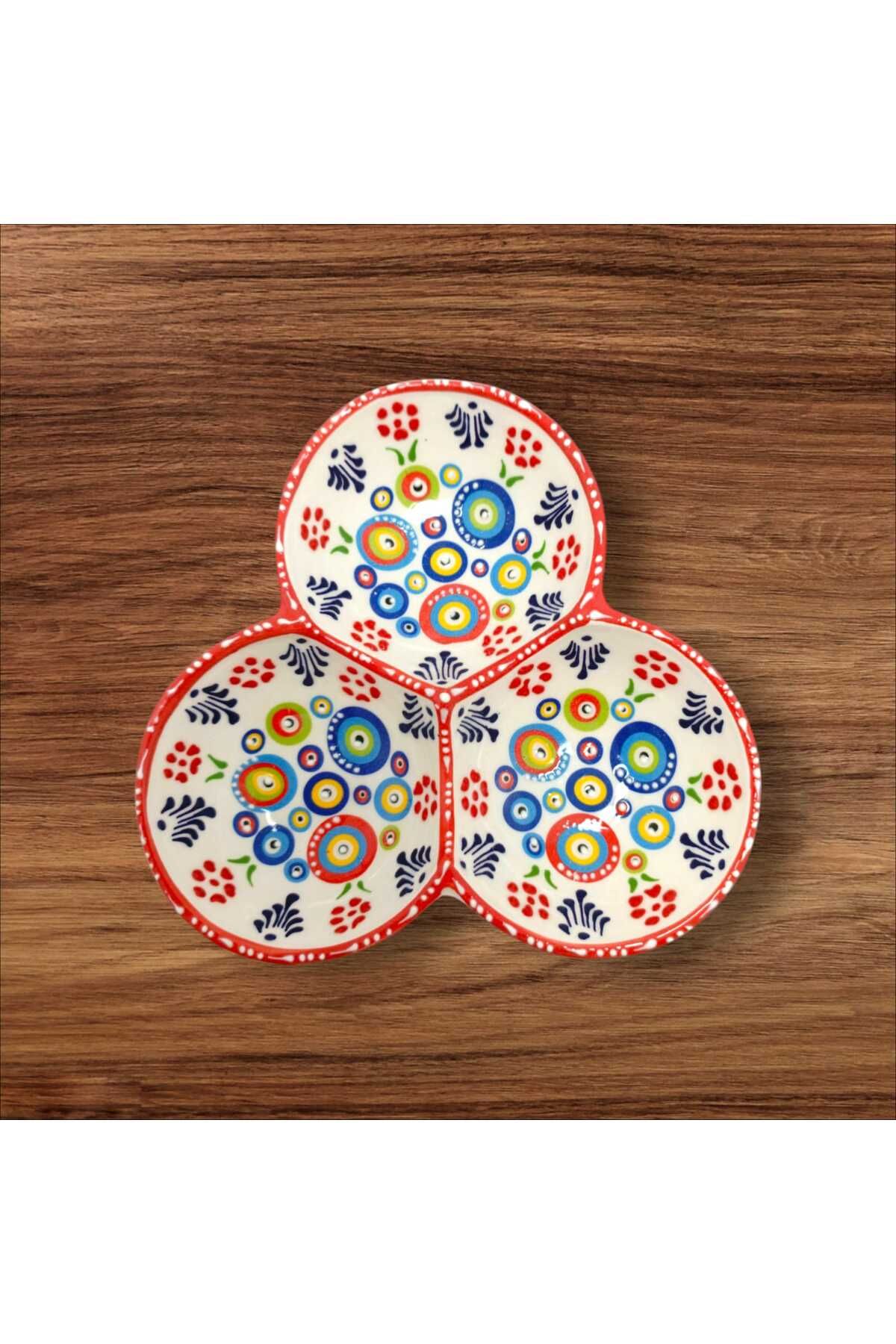 Kızıltüy Shop 3 Bölmeli Nazar Desenli Çerez Tabağı