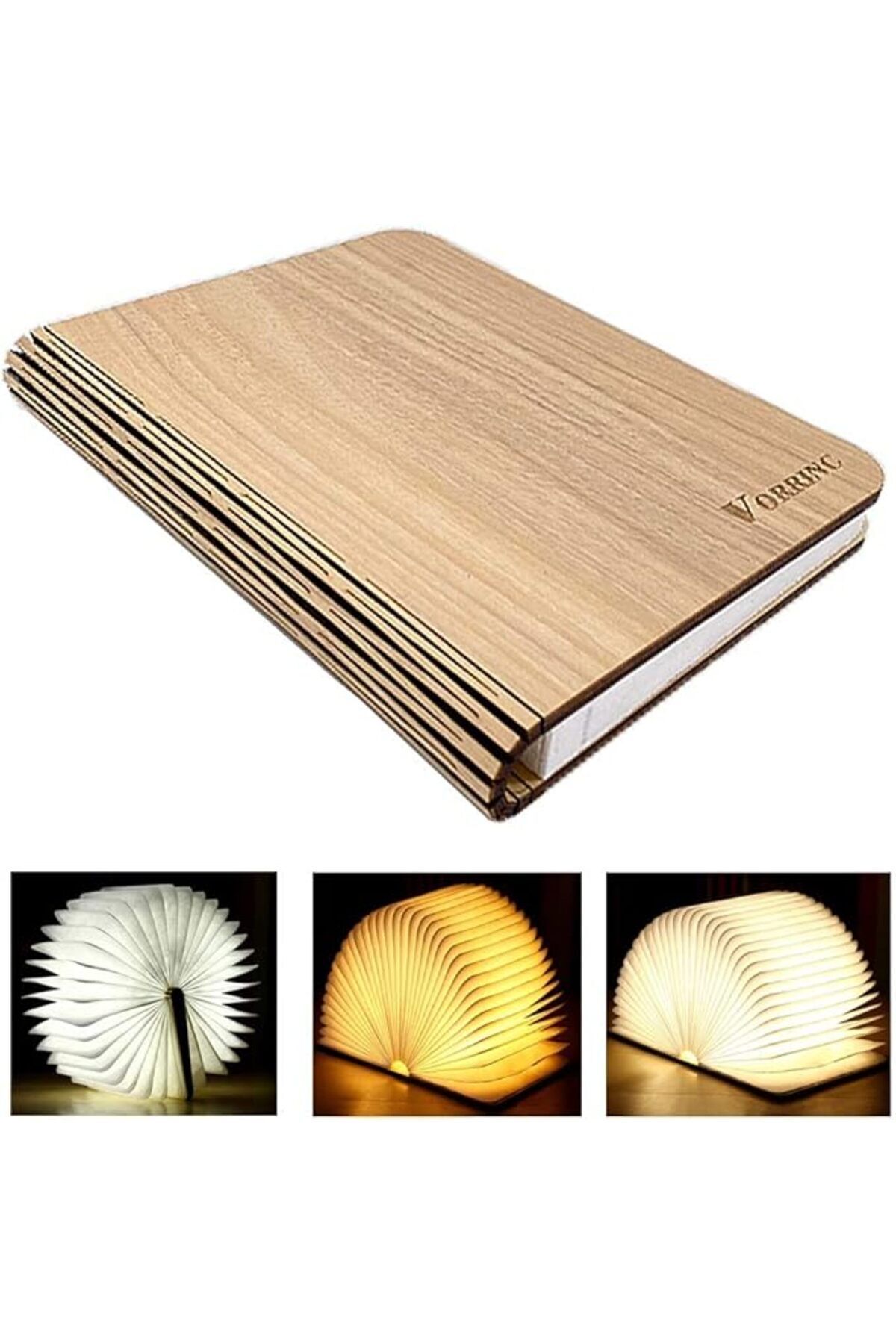 VORRINC Ahşap Katlanabilir Manyetik Kitap Lambası - Dekoratif LED (Beyaz akçaağaç ) 22 x 17 x 2,5 cm