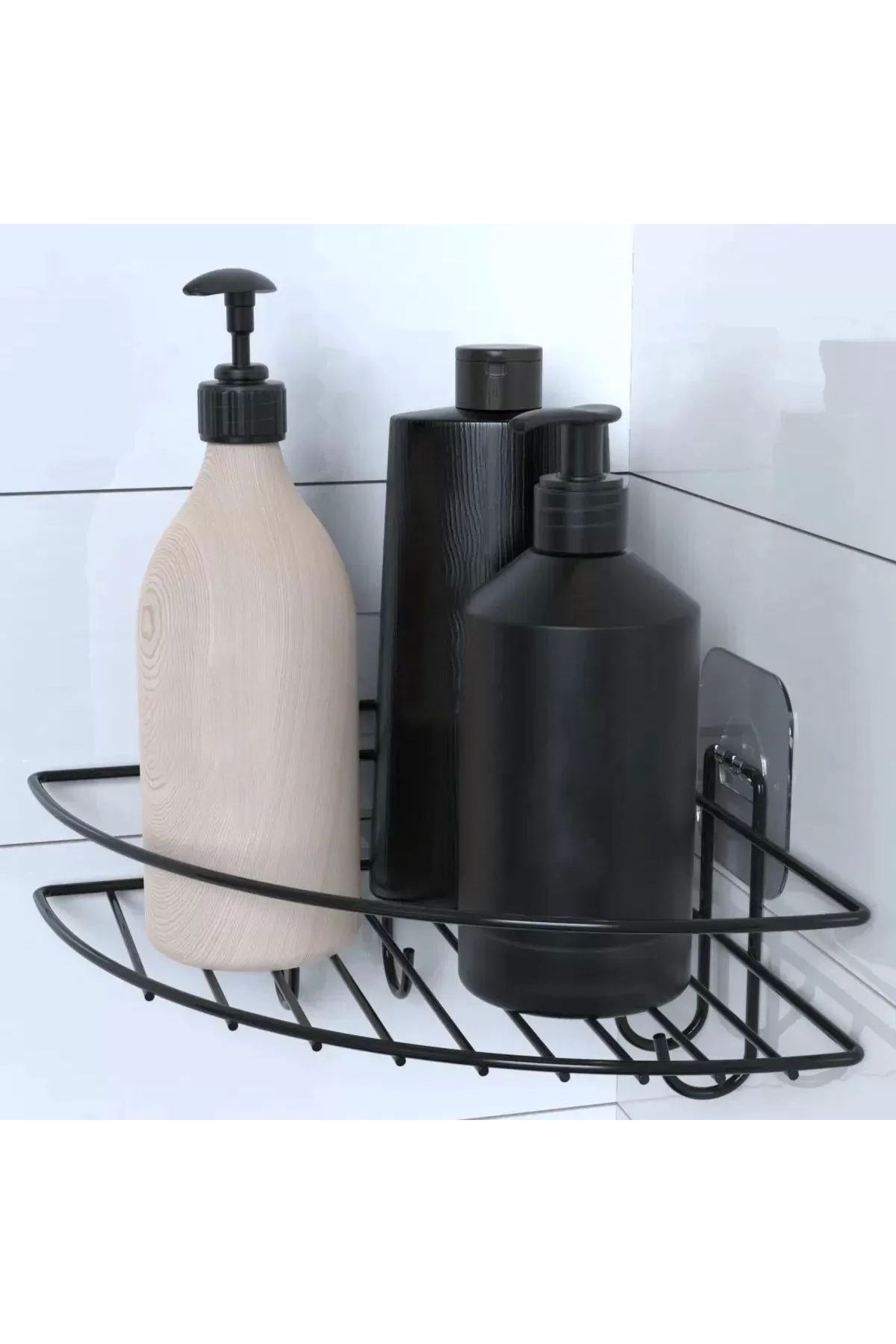 HayMed Yapışkanlı Banyo Köşeliği Kancalı Köşe Rafı Duş Şampuanlık Duvar Düzenleyici Organizer Raf (4172)