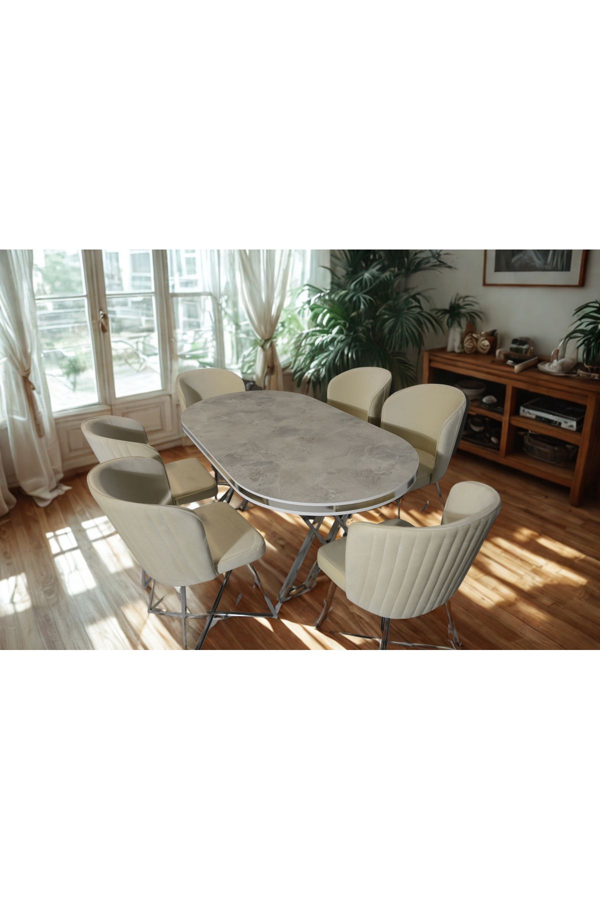 ÜNALMIŞ SALON VE MUTFAK YEMEK MASASI TAKIMI 90X170 ( MASA VE 6 SANDALYE )