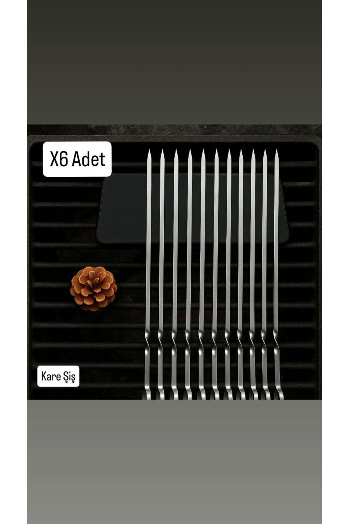 Metler 50 cm Paslanmaz Kare Mangal Şiş Seti,Et, Ciğer,Kuşbaşı Şişi Dayanıklı Şiş Mangal Kebap Şişi 6 Adet