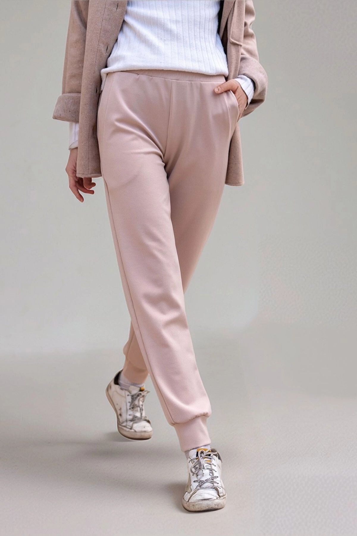 bacc Bej Kendinden Dokulu Cepli Beli Paçası Lastikli Jogger Pantolon BCBSK-25700-3325