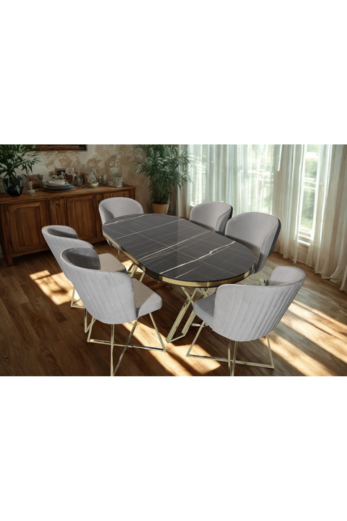 ÜNALMIŞ SALON VE MUTFAK YEMEK MASASI TAKIMI 90X170 ( MASA VE 6 SANDALYE )