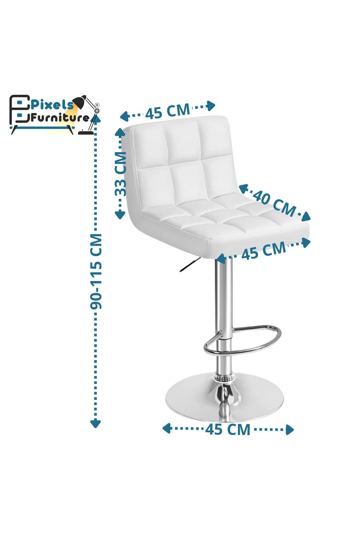 PixelsFurniture-Set of 2 Pixel Furniture Bar Stools Adjustable Modern Design Swivel Leather Backrest Footrest 7