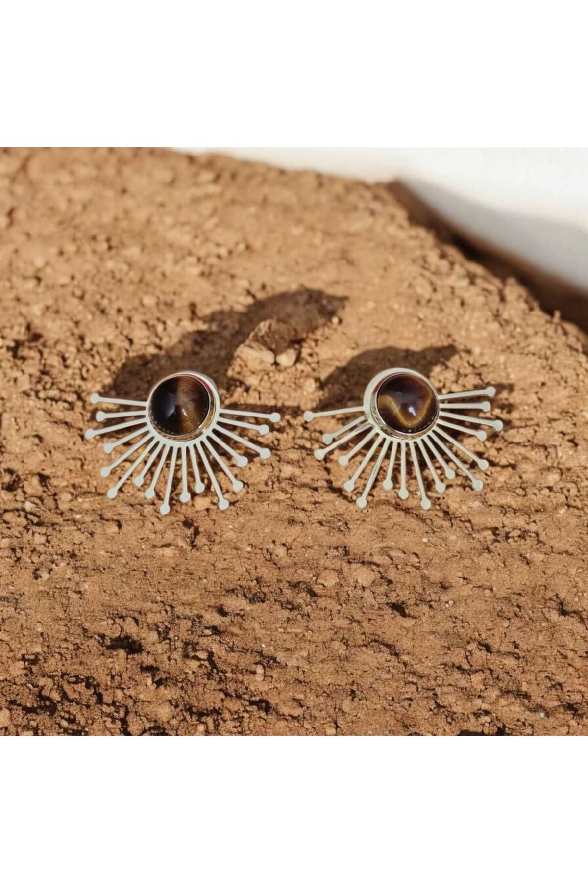 JEWELRY Doğal Taş Güneş Küpe GOLD