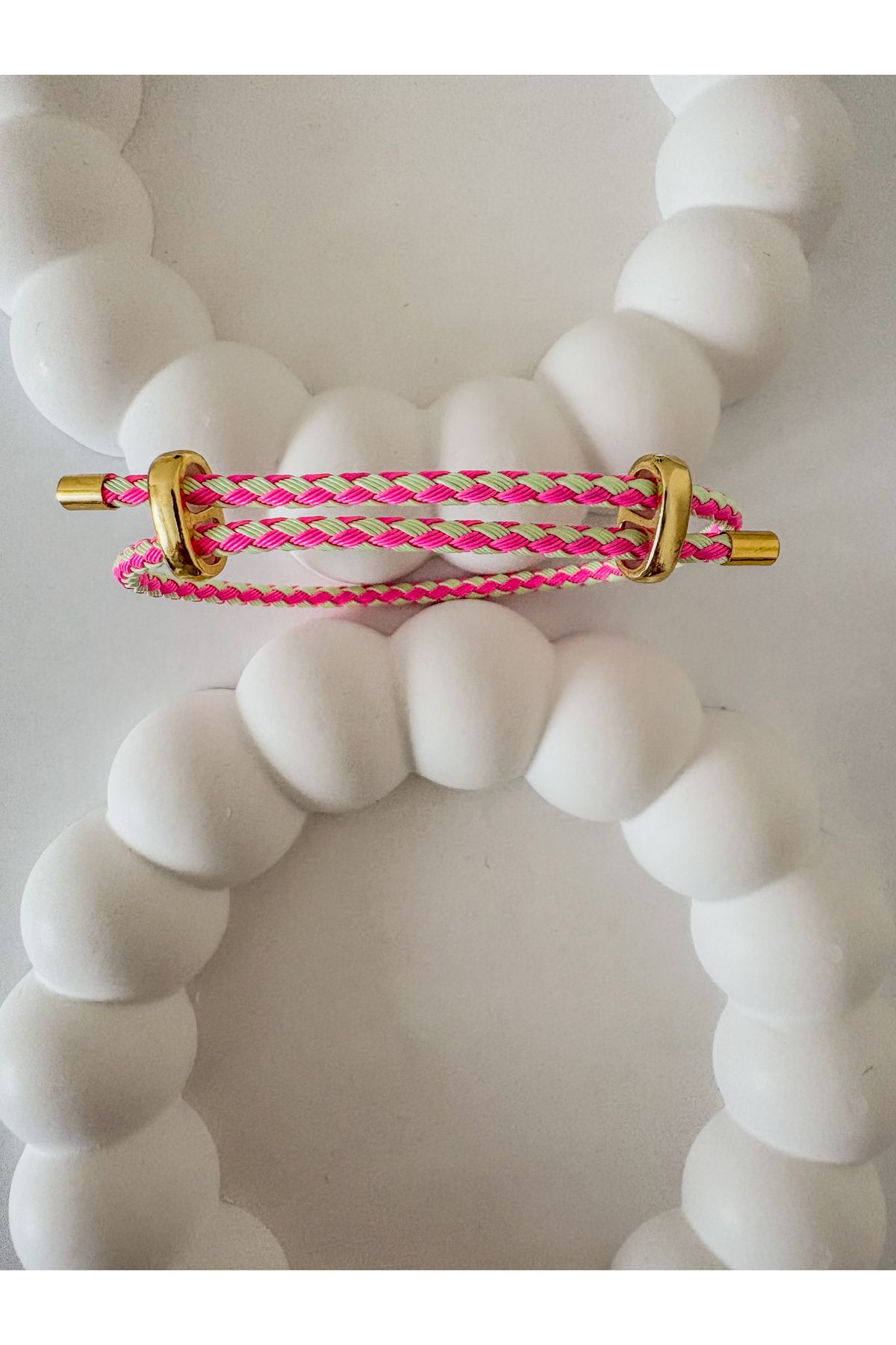 LeyyaJewelry Pembe-Açık Yeşil Kalın İpli Çelik Bileklik