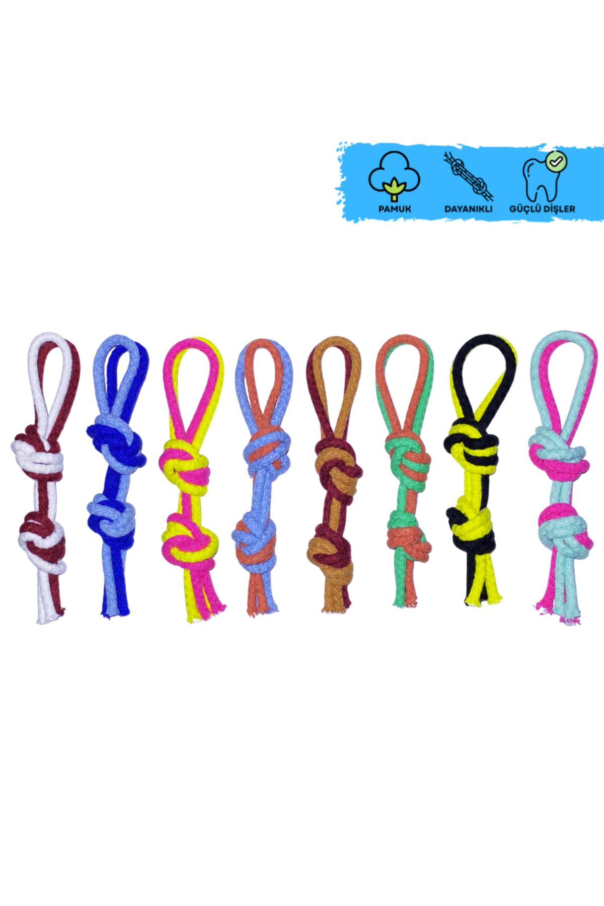 SIVHUSKY Dayanıklı Düğümlü Çok Renkli Köpek Kemirme Oyuncağı 22 cm Stres Diş İpi
