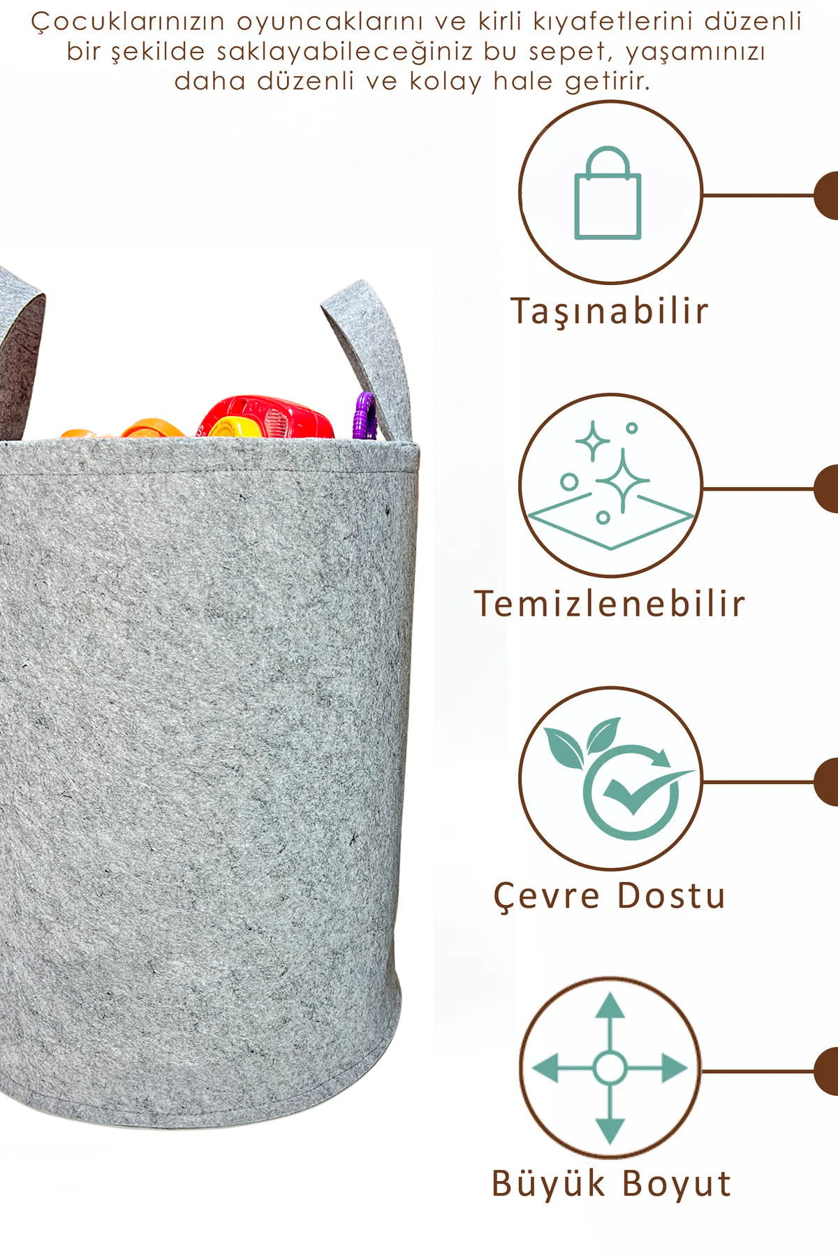 Trend Sizde Unisex Bebek Çocuk Odası Düzenleyici Saklama Kutusu Oyuncak Kirli Sepeti 50x40 Cm fotoğrafı 4 (önizleme)