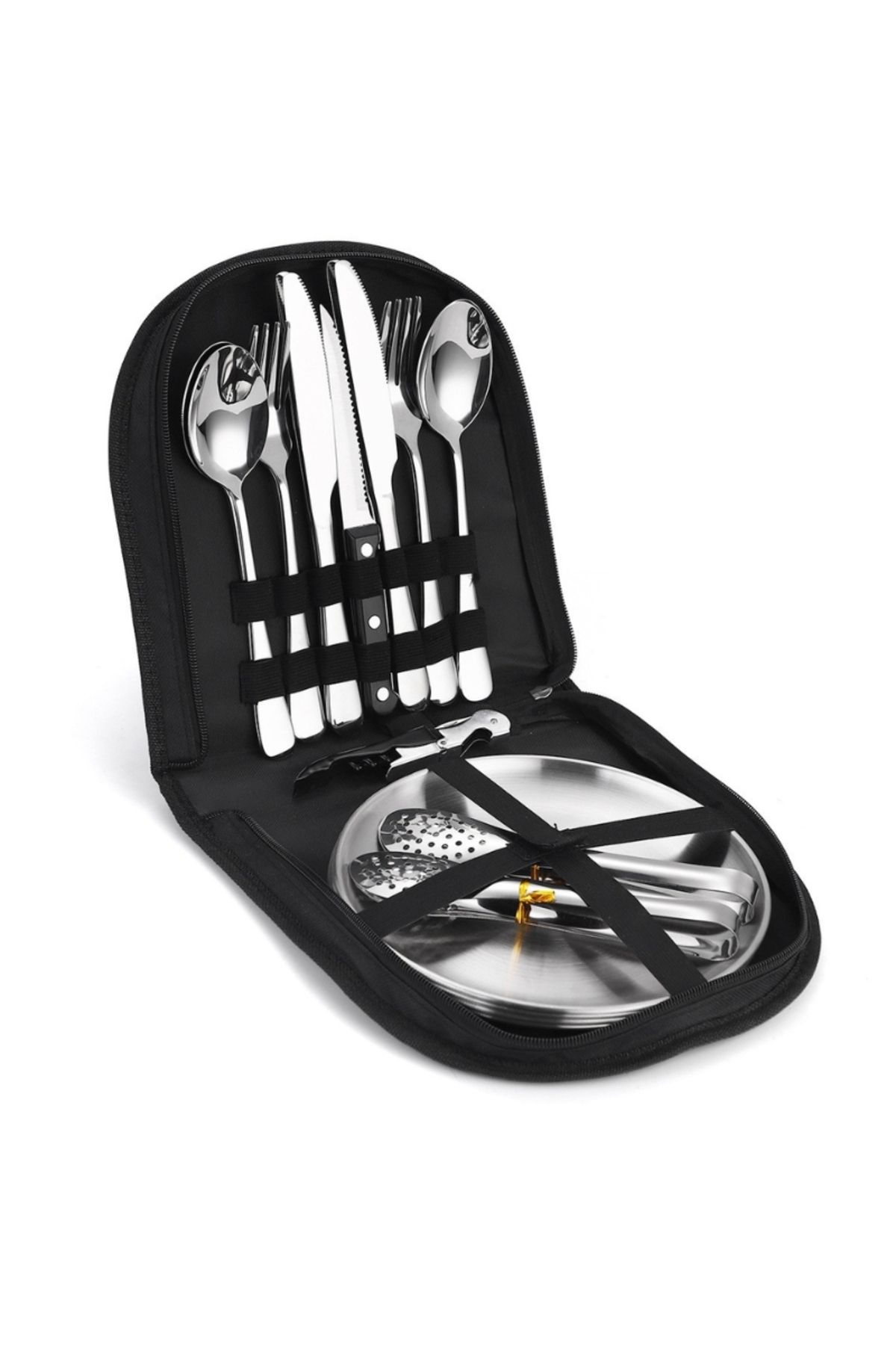 OEM Set Tacamuri Si Farfurii Pentru Picnic, 20 Piese, Otel Inoxidabil - One Size