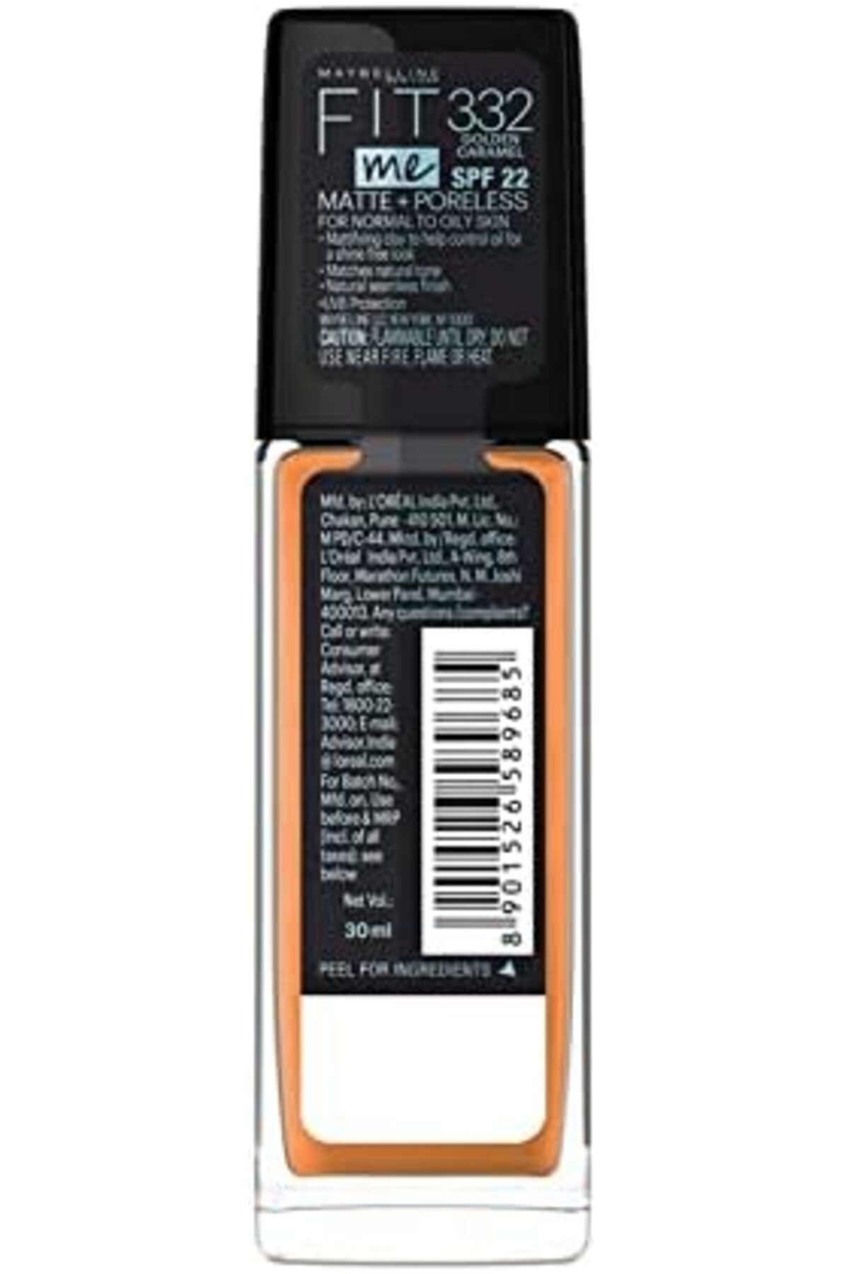 Maybelline New York-Fit Me Matte + Poreless Liquid Foundation SPF 22 332 Golden Caramel 30ml for Com 9