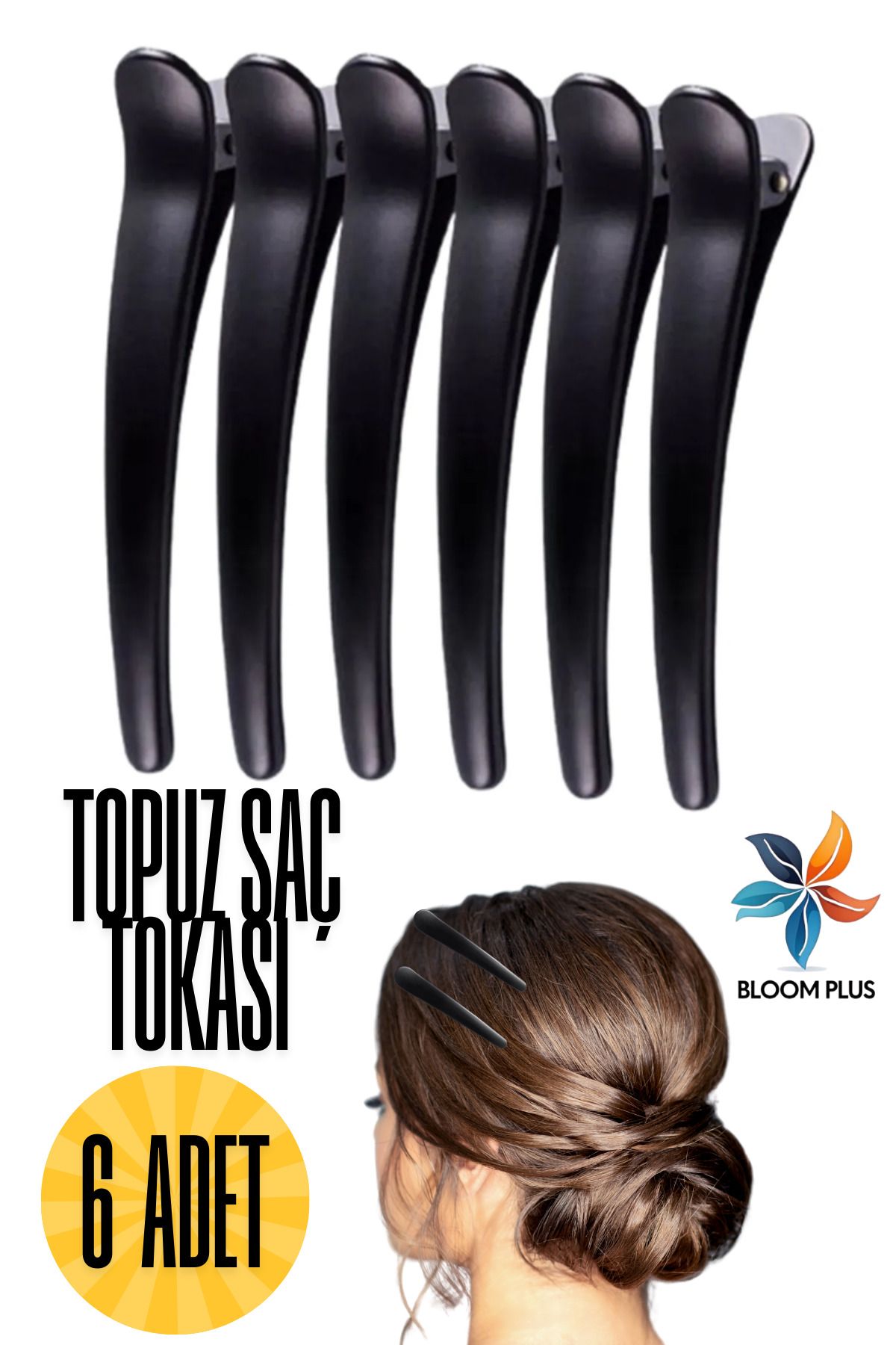 bloomplus Siyah Saç Topuz Tokası Kuaför Tokası Mandal Toka