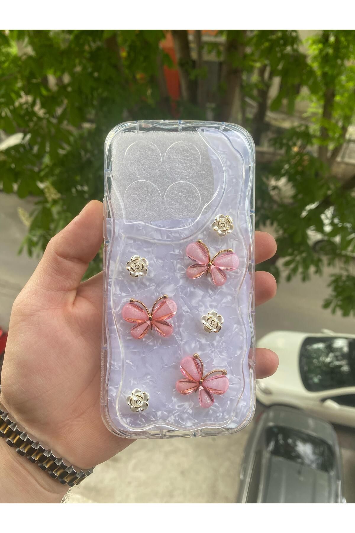 AQUA AKSESUAR Xiaomi Mi 14T Pro Uyumlu Kılıf 5D Kabartmalı Kelebek Çiçek Desenli Kenarları Şeffaf Simli Kapak