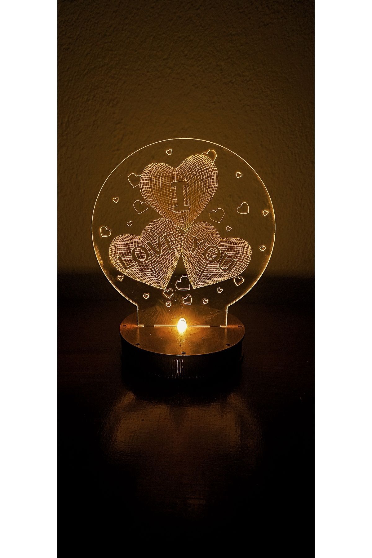 Misspergamon Sevgililer günü I LOVE YOU yazılı kalpli 3d akrilik led gece lambası