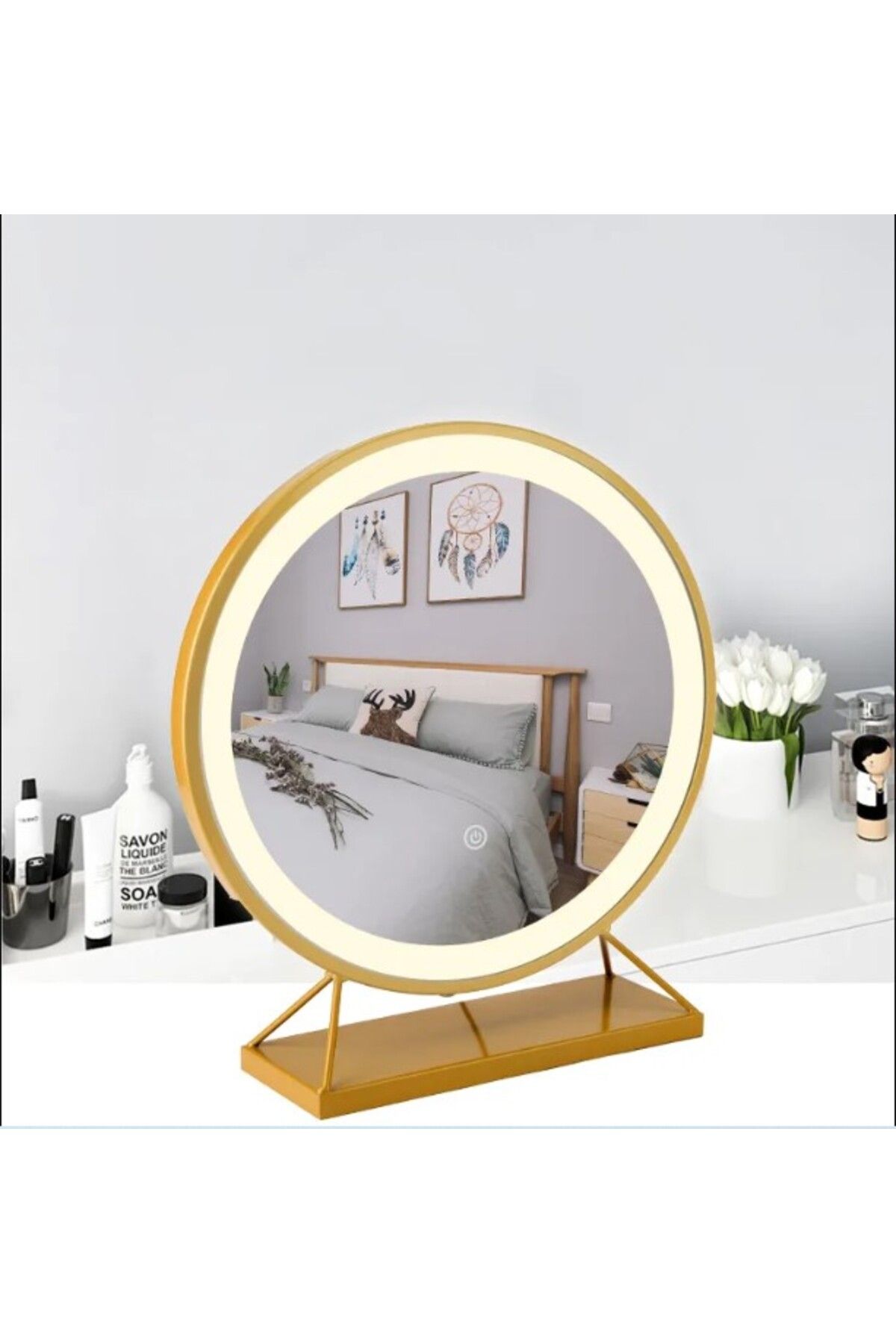 OEM-Makeup mirror with stand, Mindblower, Golden Glam LED, round, gold, 50x70 cm 10