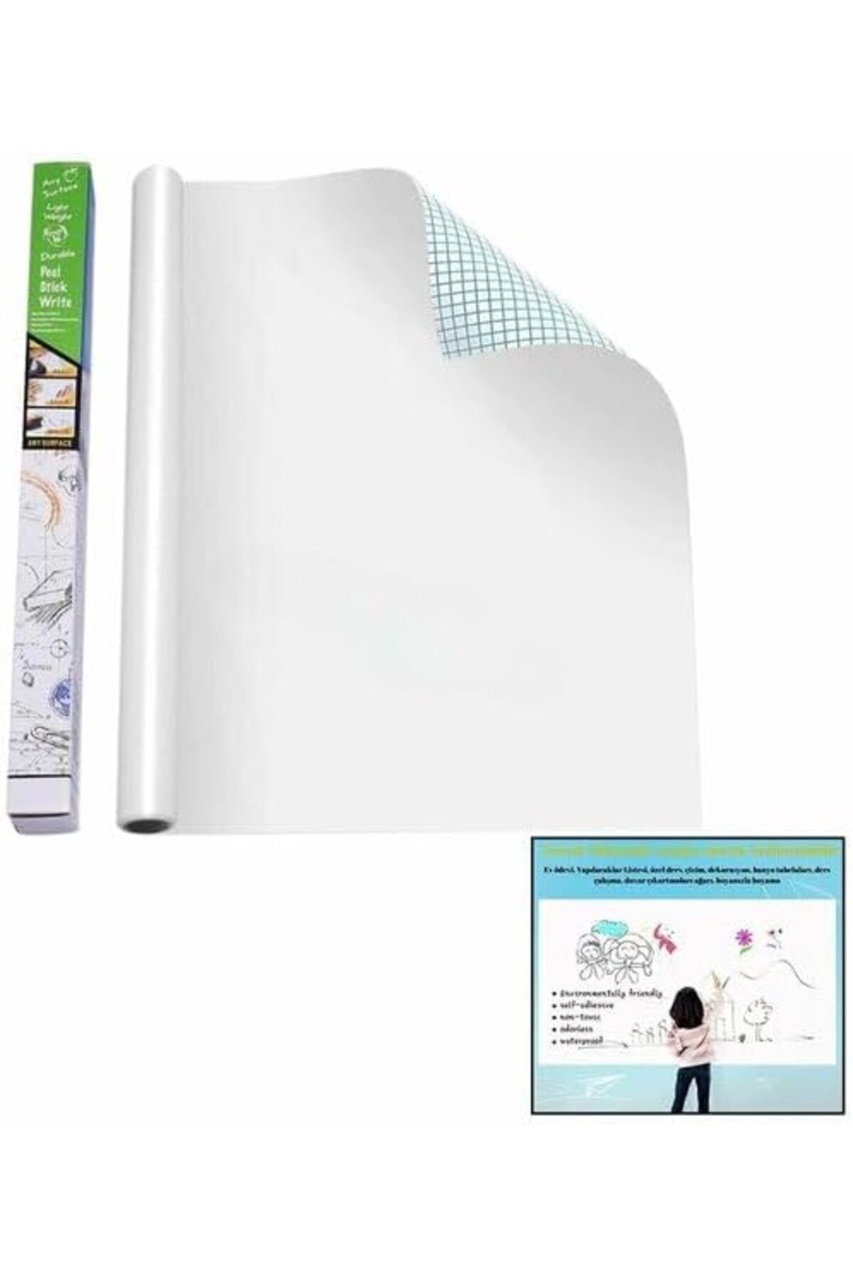 STOREMAX dlshop Kendinden Yapışkanlı Beyaz Tahta Pvc Folyo Sticker 60x200cm Kesilebilir Yazı Tahtası Ço