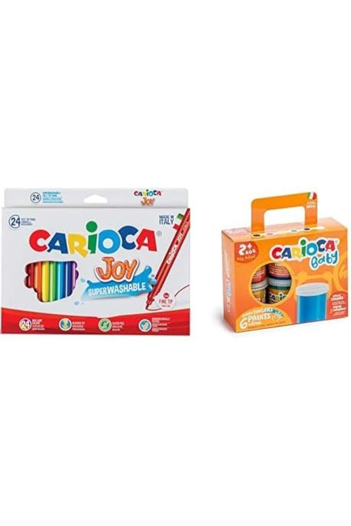 STOREMAX glpzr Joy Süper Yıkanabilir Keçeli Boya Kalemi 24'Lü + Carioca Bebek Yıkanabilir Parmak Boyası