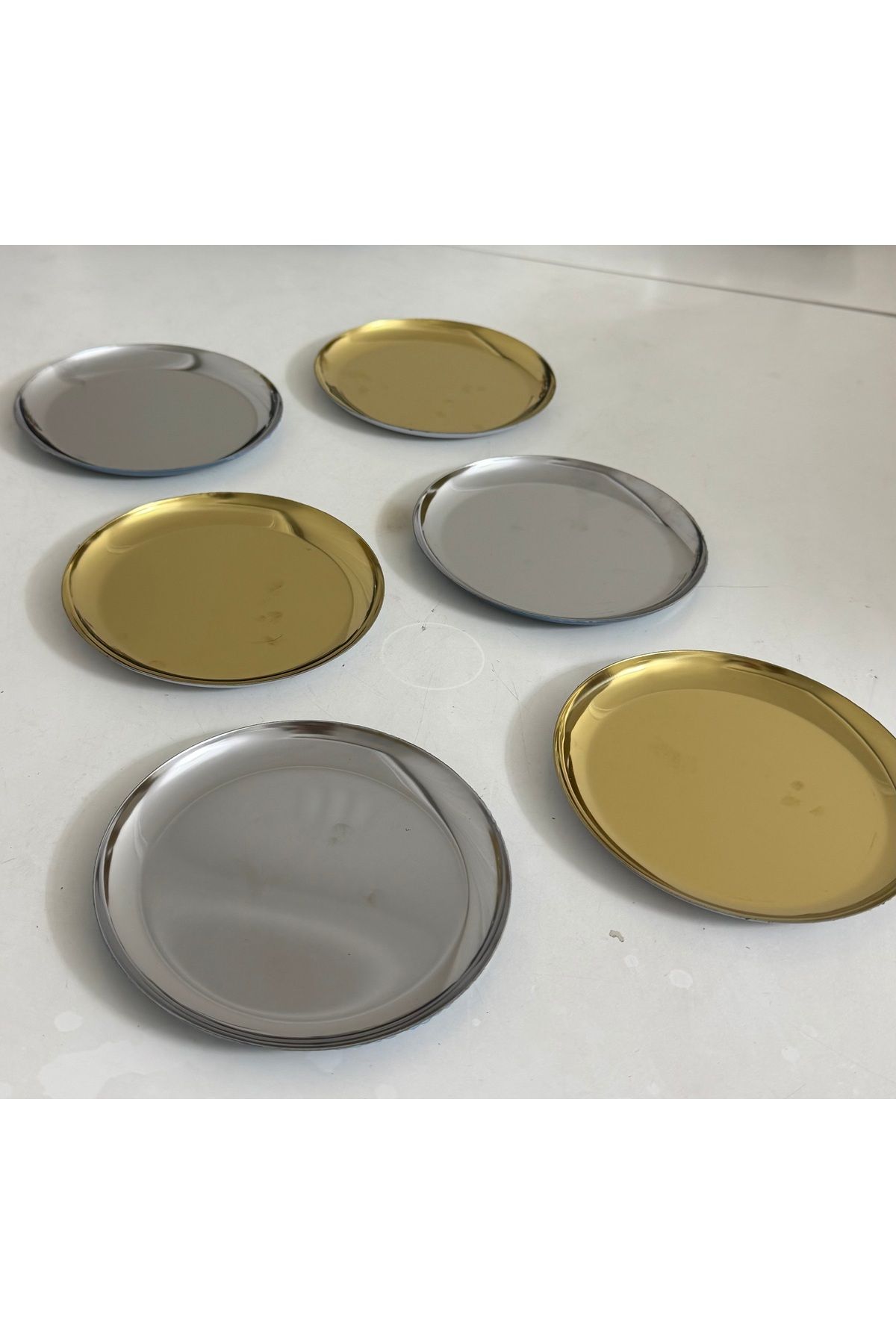Elzemm store 3 GOLD 3 GÜMÜŞ RENK ÇELİK ÇEREZLİK TATLI TABAĞI 12 CM