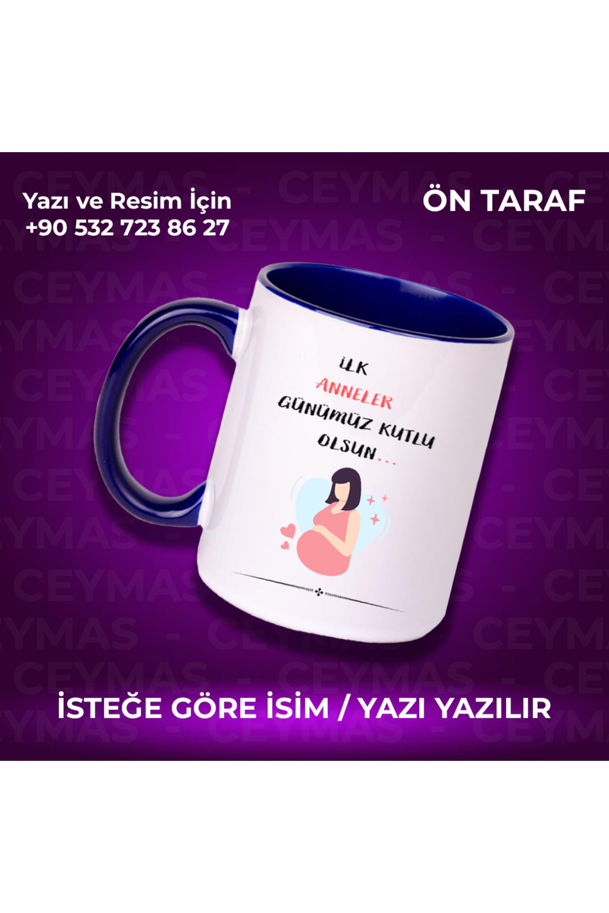 Ceymas Hediyelik Annelere Özel İsimli İlk Anneler Günü Renkli Kupa Bardak