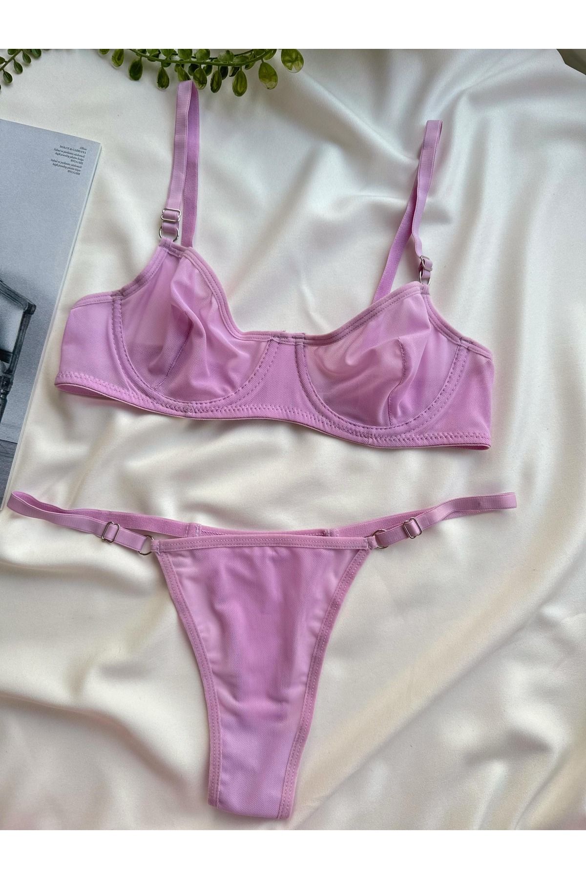 EMOŞ Lila Tül Balenli Bralet Sütyen Çamaşır Takımı
