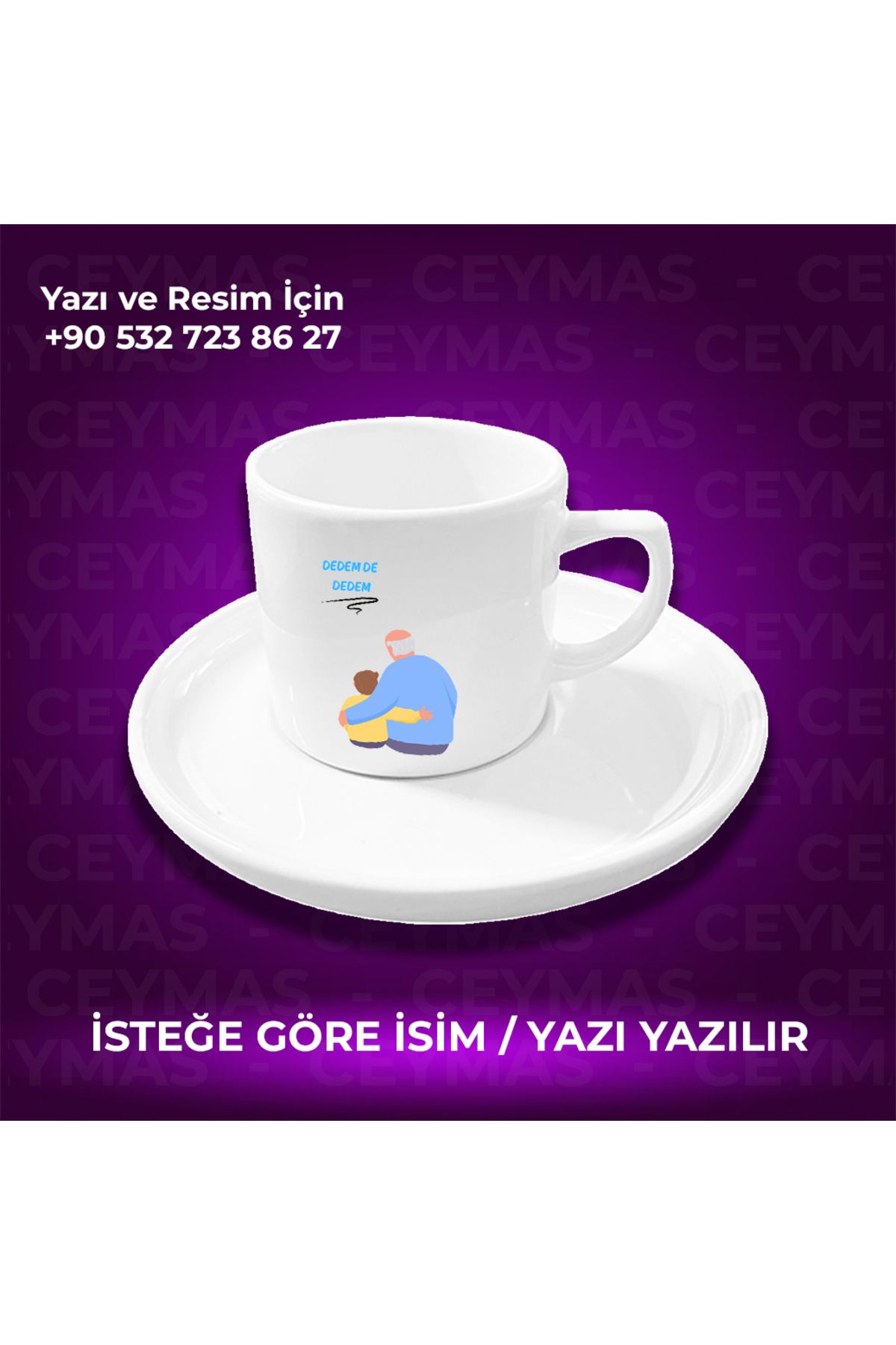 Ceymas Hediyelik Kişiye Özel Dedem de Dedem Baskılı Kupa Bardak