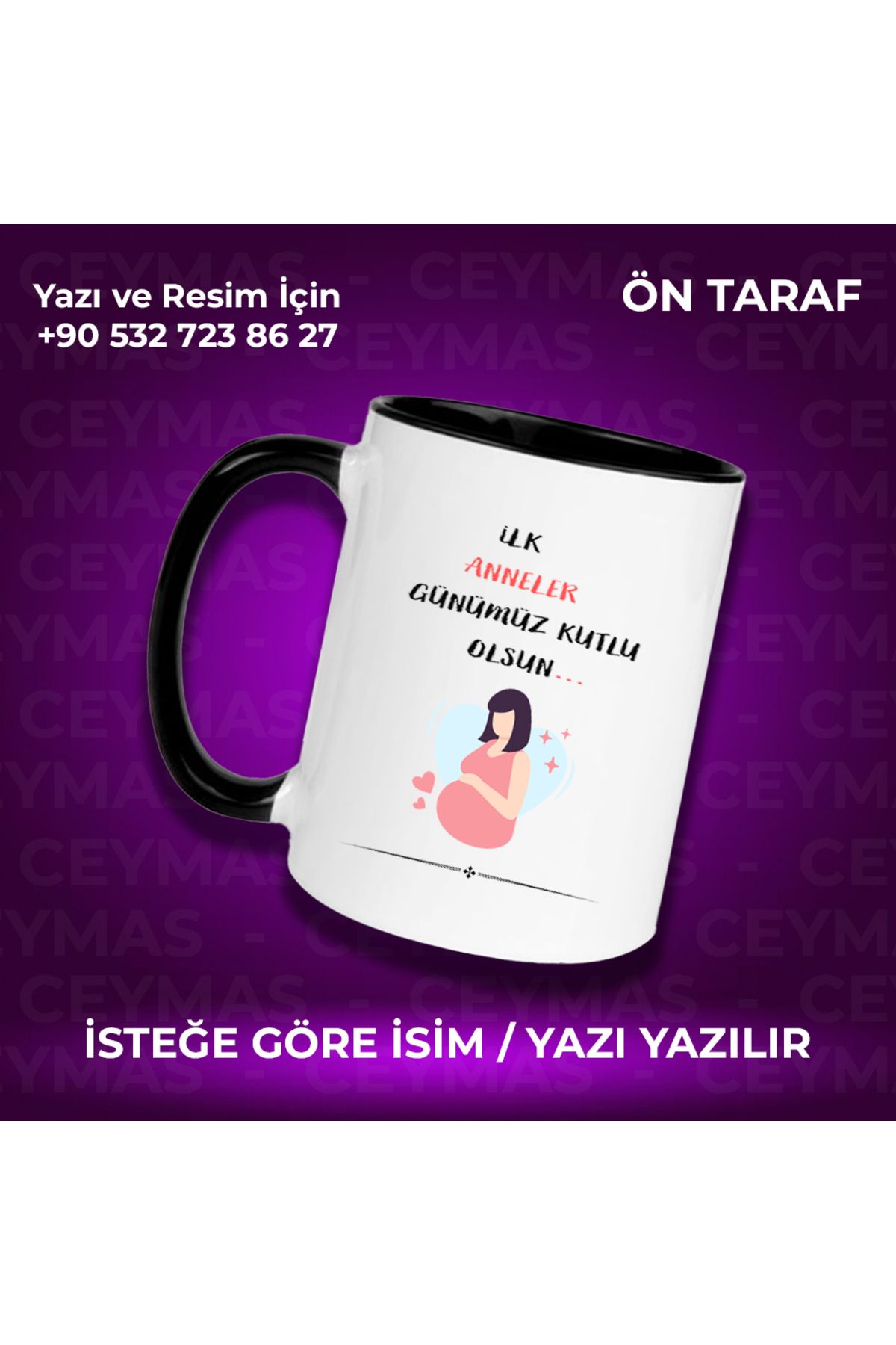 Ceymas Hediyelik Annelere Özel İsimli İlk Anneler Günü Renkli Kupa Bardak