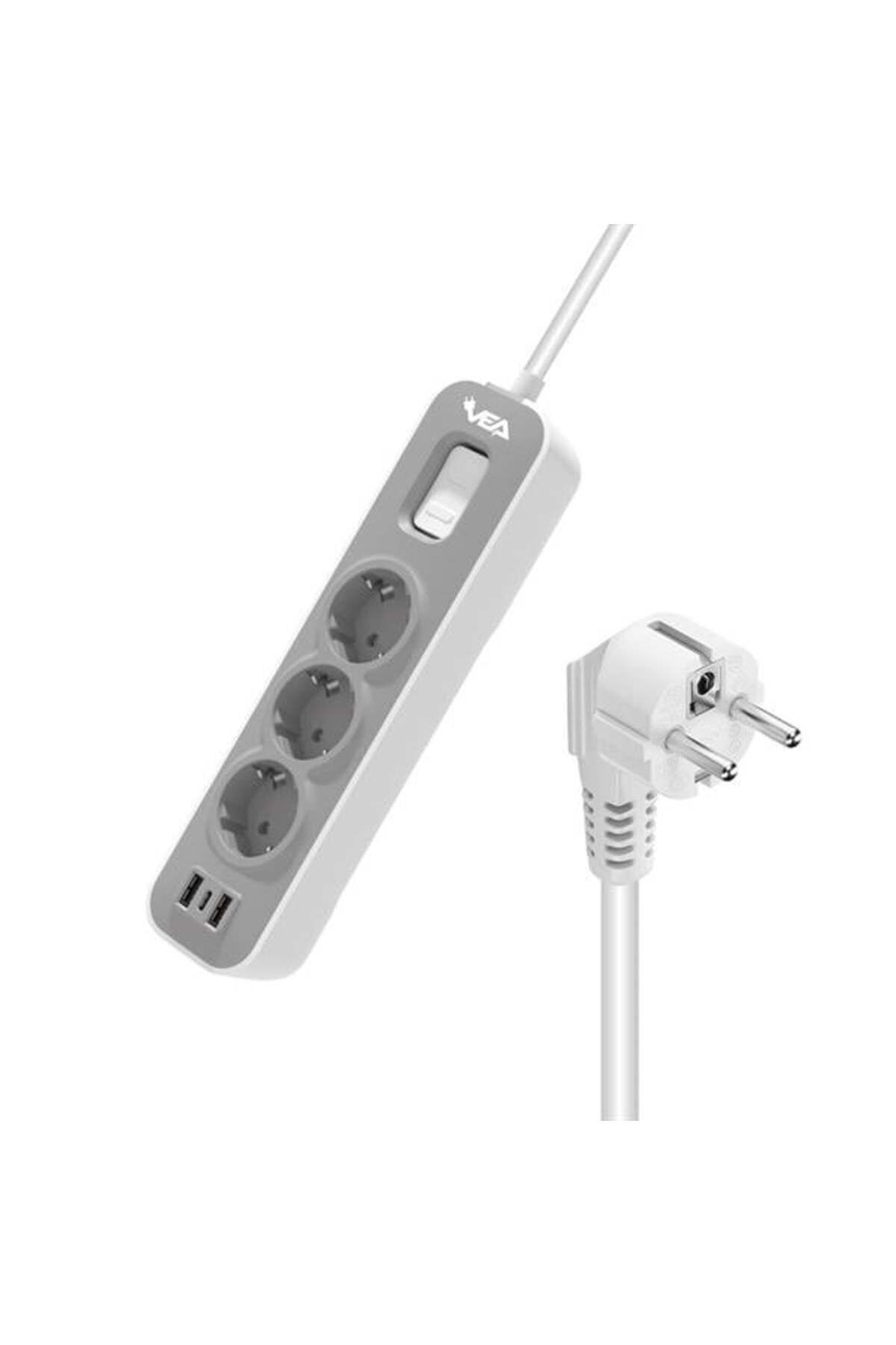 Roses Store Vea Ve-Nova103U A Class 3'Lü 2 Usb'Li Anahtarlı 1.5 Metre Akım Korumalı Priz