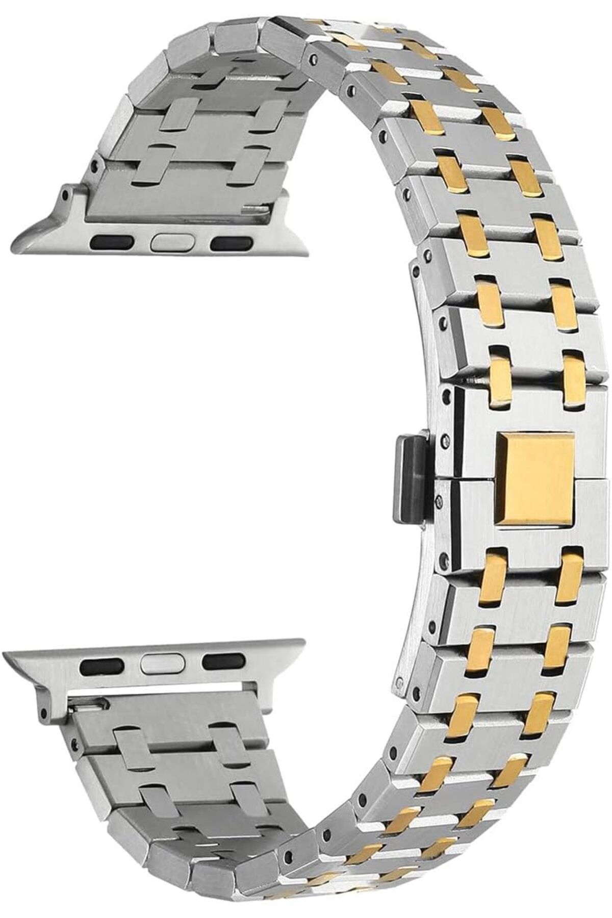 KDROĞLU KDROGLU İle Uyumlu Watch Ultra 42/44/49mm KRD-83 Metal Kordon Gümüş-Gold New Desing 1109836