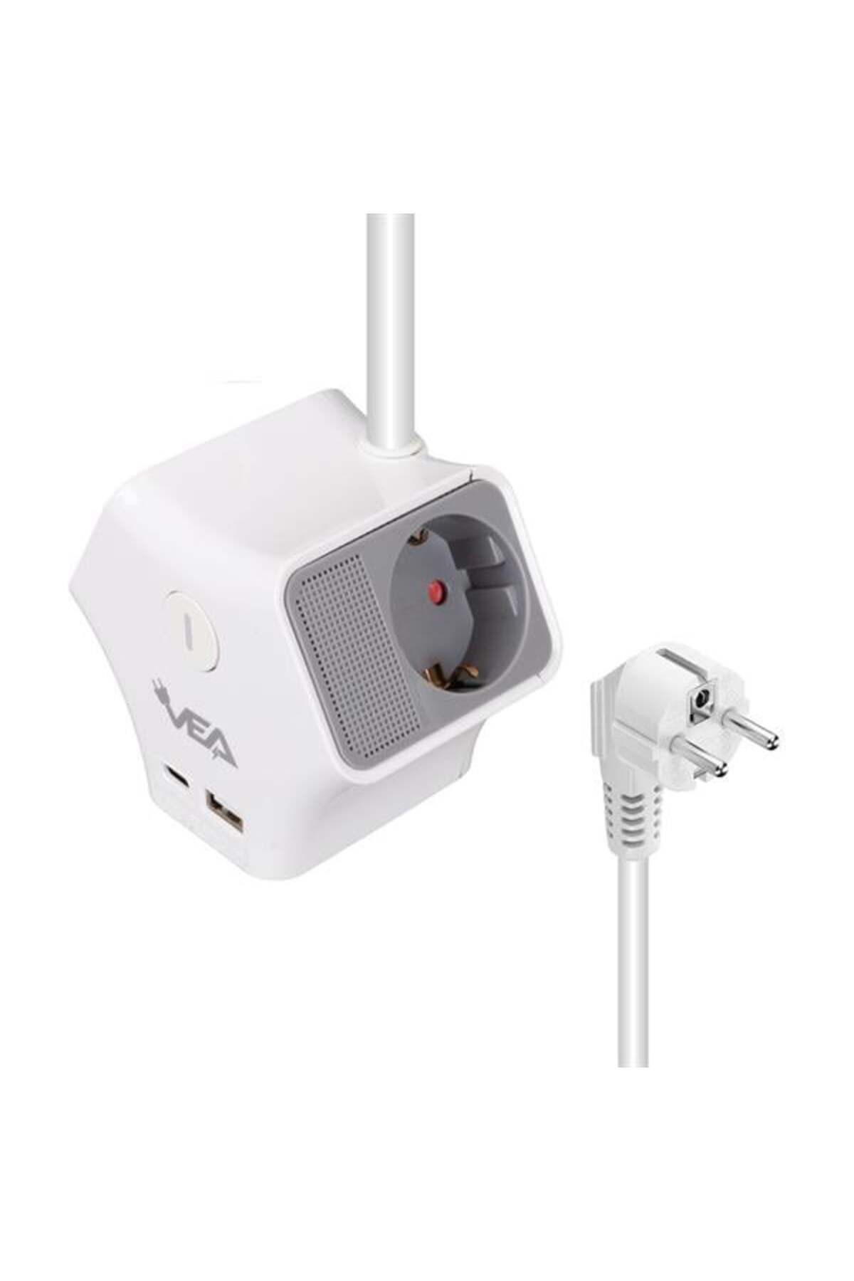 Roses Store Vea Ve-G903Yc 3'Lü Usb+ Type-C Girişli Anahtarlı 1.5 Metre Grup Priz