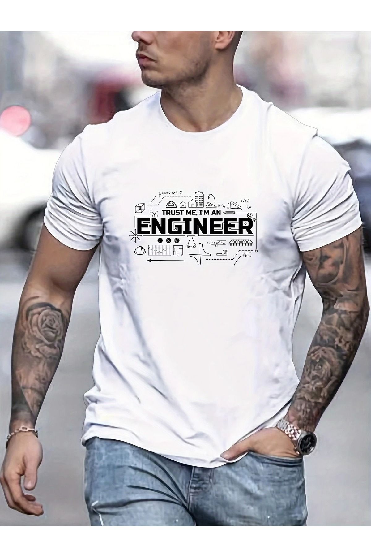 Massgai Unisex Trust Me Engineer Baskılı Oversize %100 Pamuk T-shirt