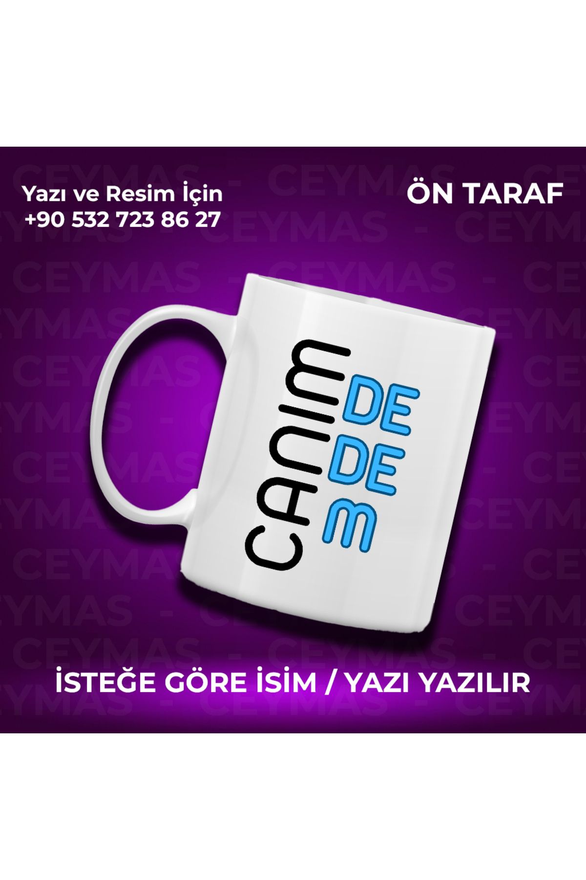 Ceymas Hediyelik Kişiye Özel İsim Baskılı Canım Dedem Baskılı Renkli Kupa Bardak