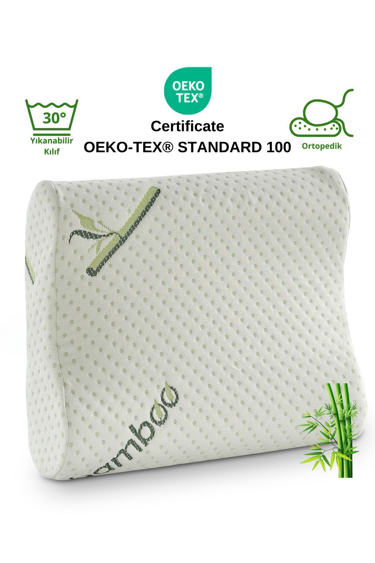 Rudu Bambu Kılıflı Medikal, Boyun Destekli Çift Taraflı Ortopedik Visco Visko Yastık 51x41x13-11cm 1350g