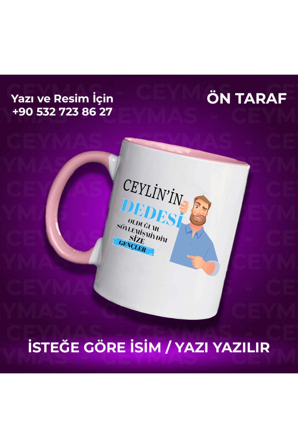 Ceymas Hediyelik Kişiye Özel İsimli Dedesi Olduğumu Söyledimmi Renkli Kupa Bardak