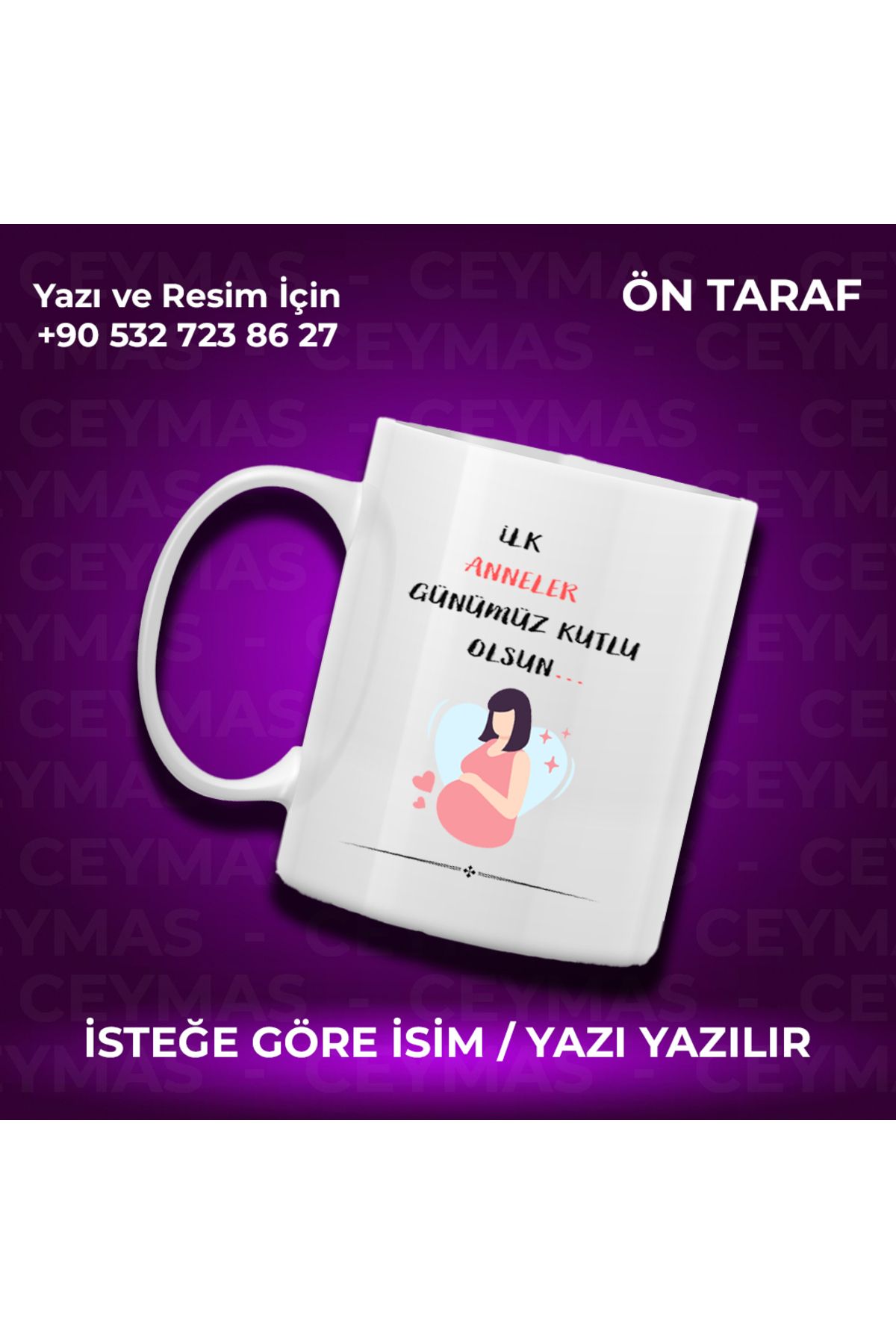Ceymas Hediyelik Annelere Özel İsimli İlk Anneler Günü Renkli Kupa Bardak
