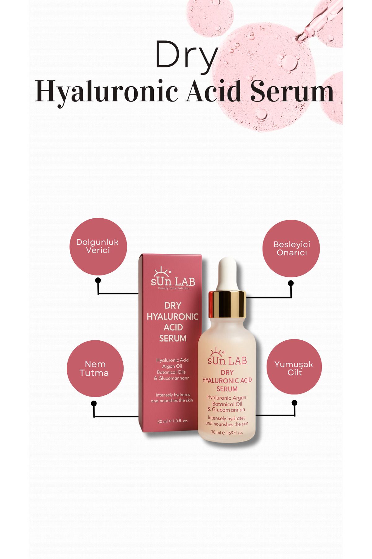 sun lab beauty care solution Gözenek Sıkılaştırıcı Dry Hyaluronic Acid Cilt Bakım Serumu 30ml