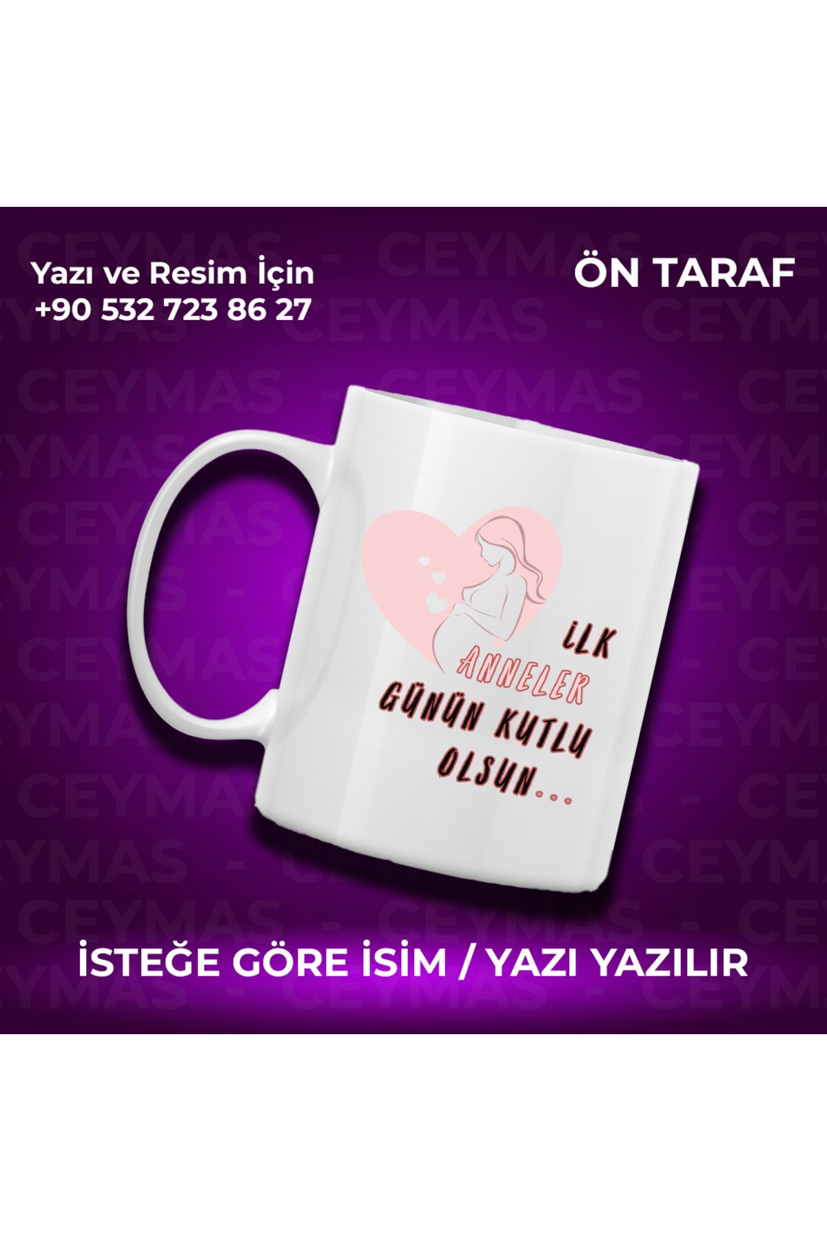Ceymas Hediyelik Annelere Özel İsimli İlk Anneler Günü Renkli Kupa Bardak