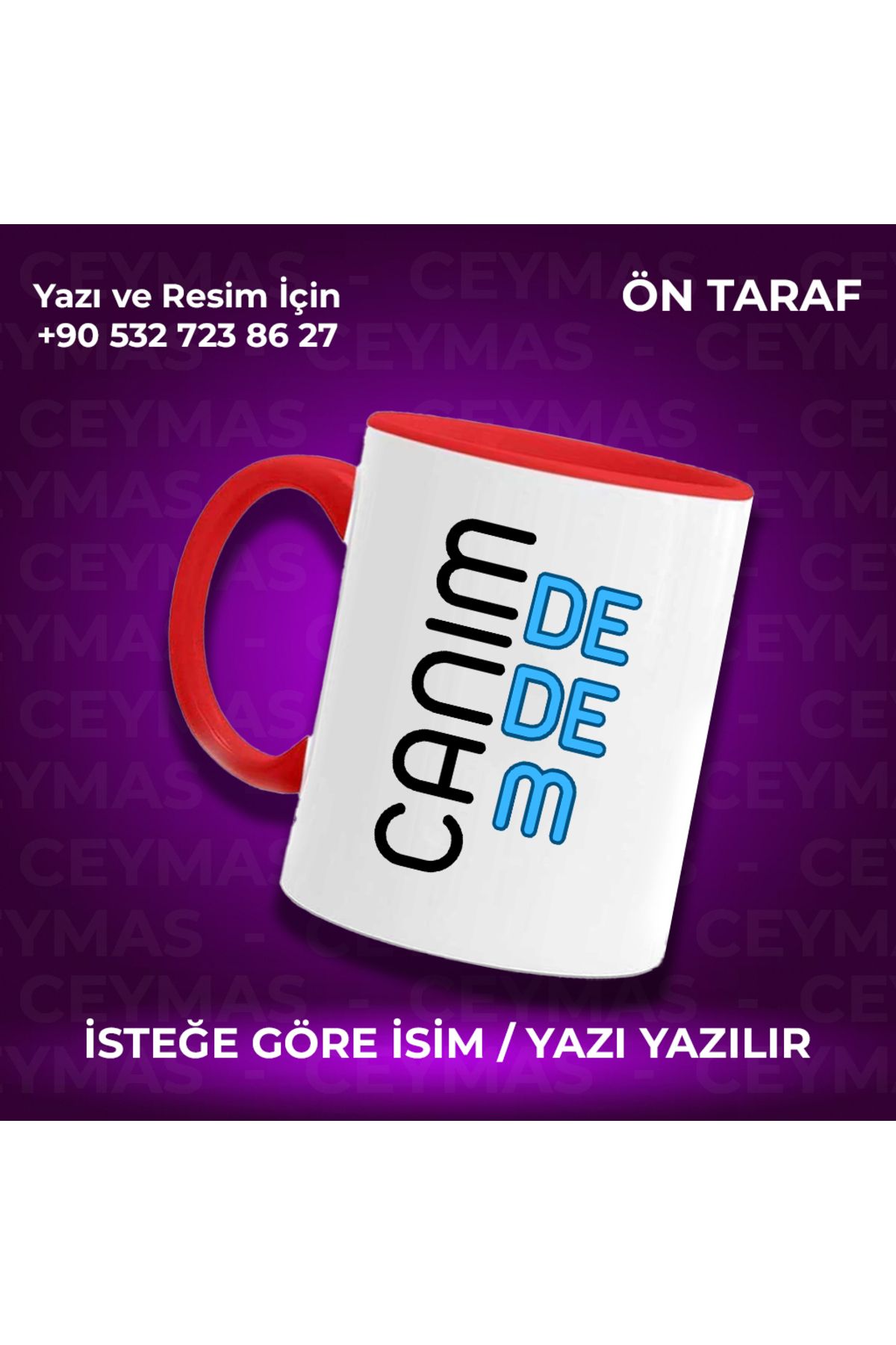 Ceymas Hediyelik Kişiye Özel İsim Baskılı Canım Dedem Baskılı Renkli Kupa Bardak