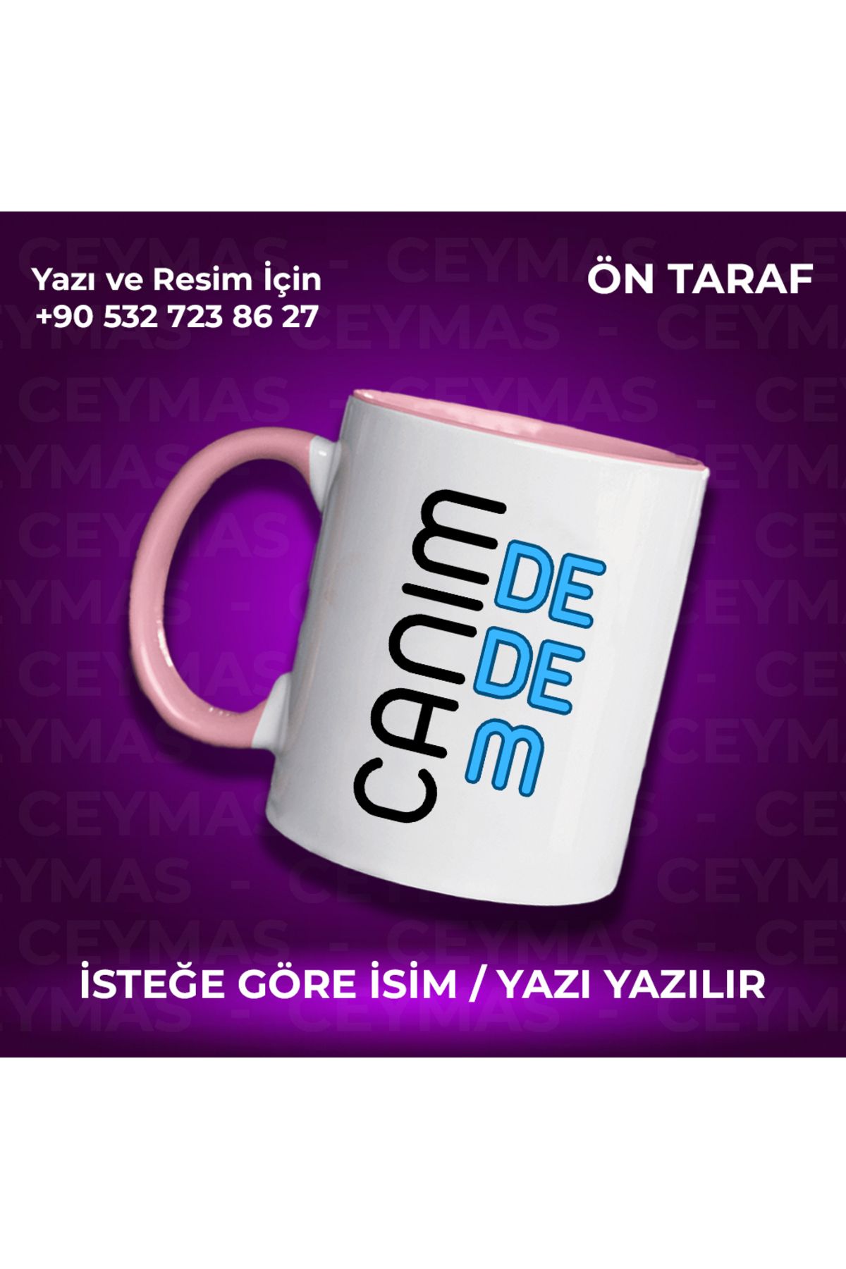 Ceymas Hediyelik Kişiye Özel İsim Baskılı Canım Dedem Baskılı Renkli Kupa Bardak