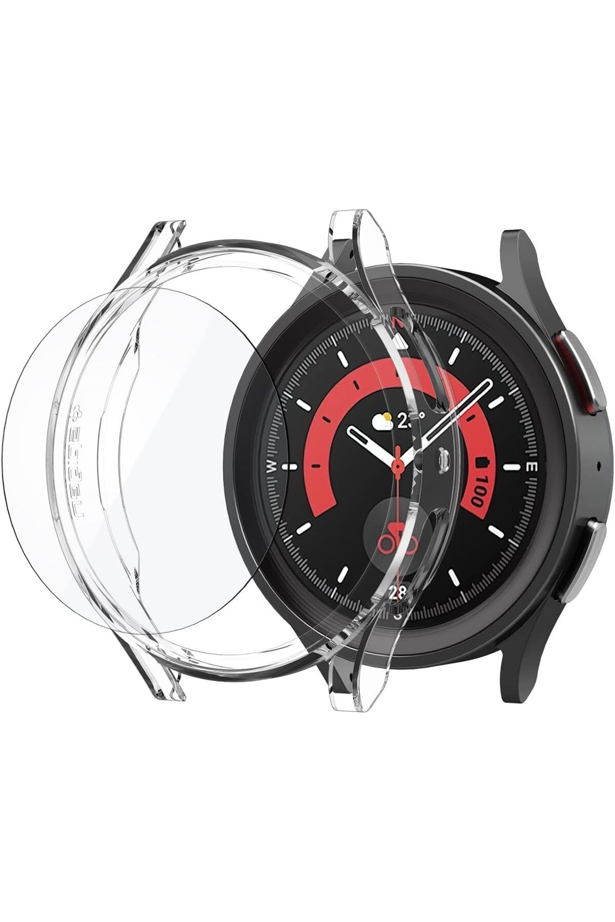 KDROĞLU KDROGLU Galaxy Watch 5 Pro (45mm) Kılıf Thin Fit Crystal Clear + Cam Ekran Koruyucu Glas.tR Slim H