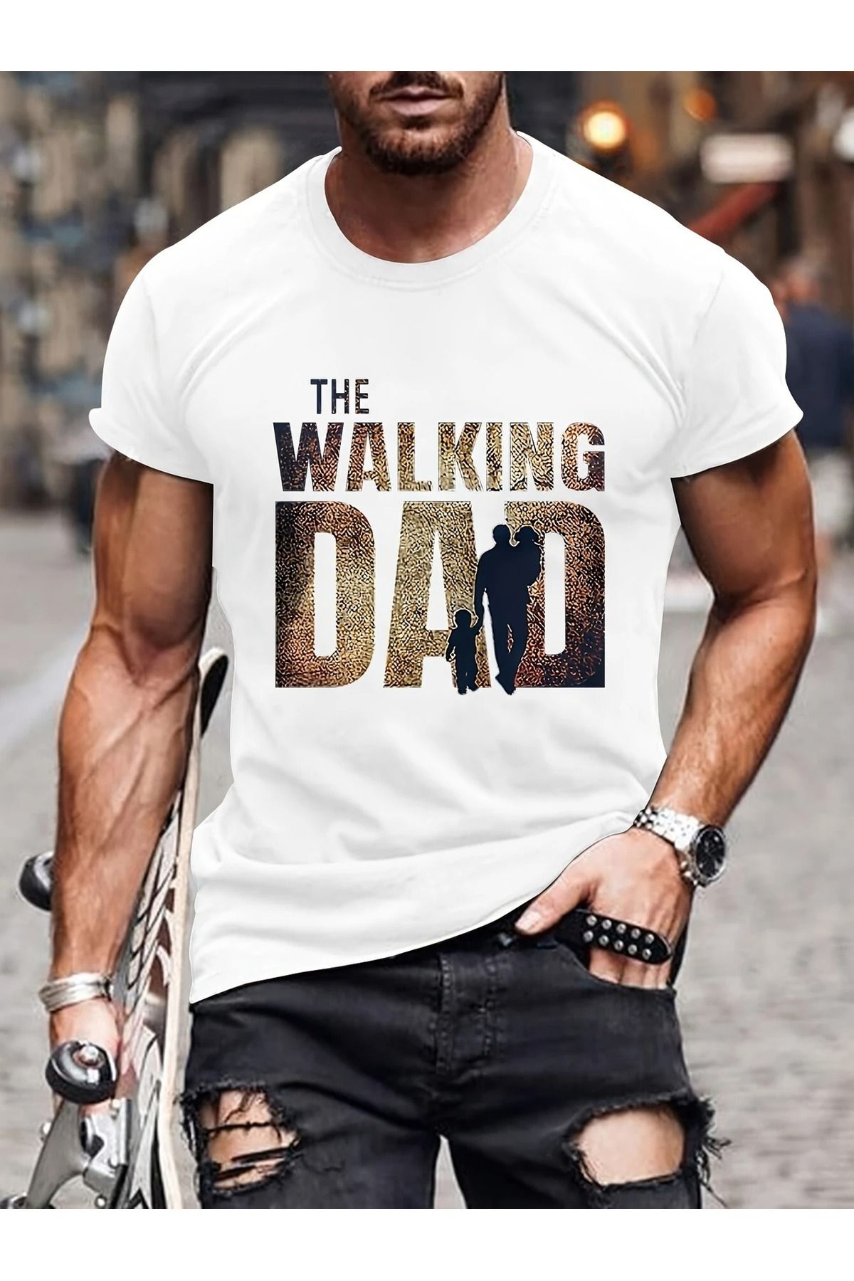 Massgai Unisex The Walking Dad Baskılı Oversize %100 Pamuk T-shirt