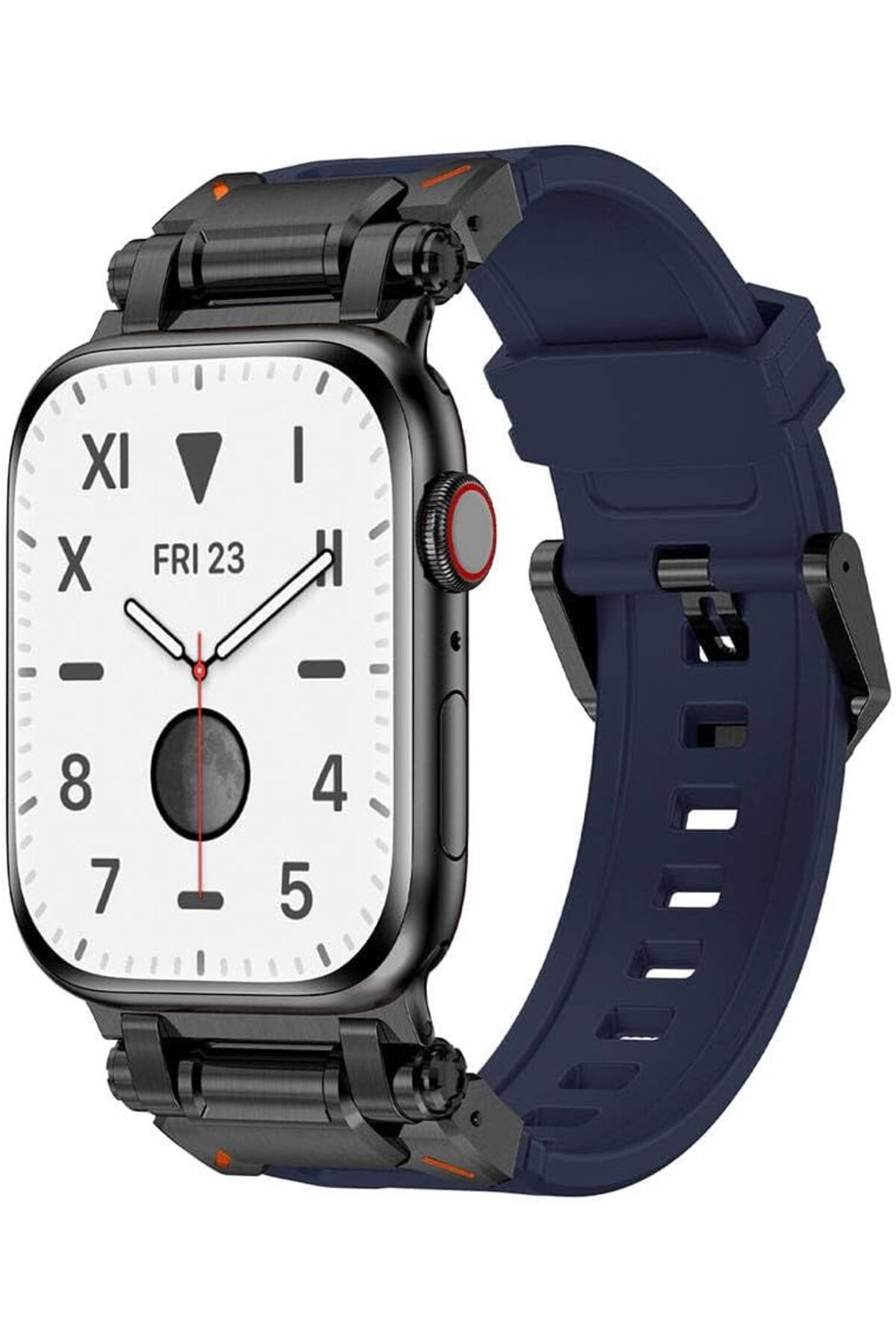 KDROĞLU KDROGLU İle Uyumlu Watch 42mm KRD-101 Titanyum Metal Başlıklı Silikon Kordon Siyah-Mavi New Desi