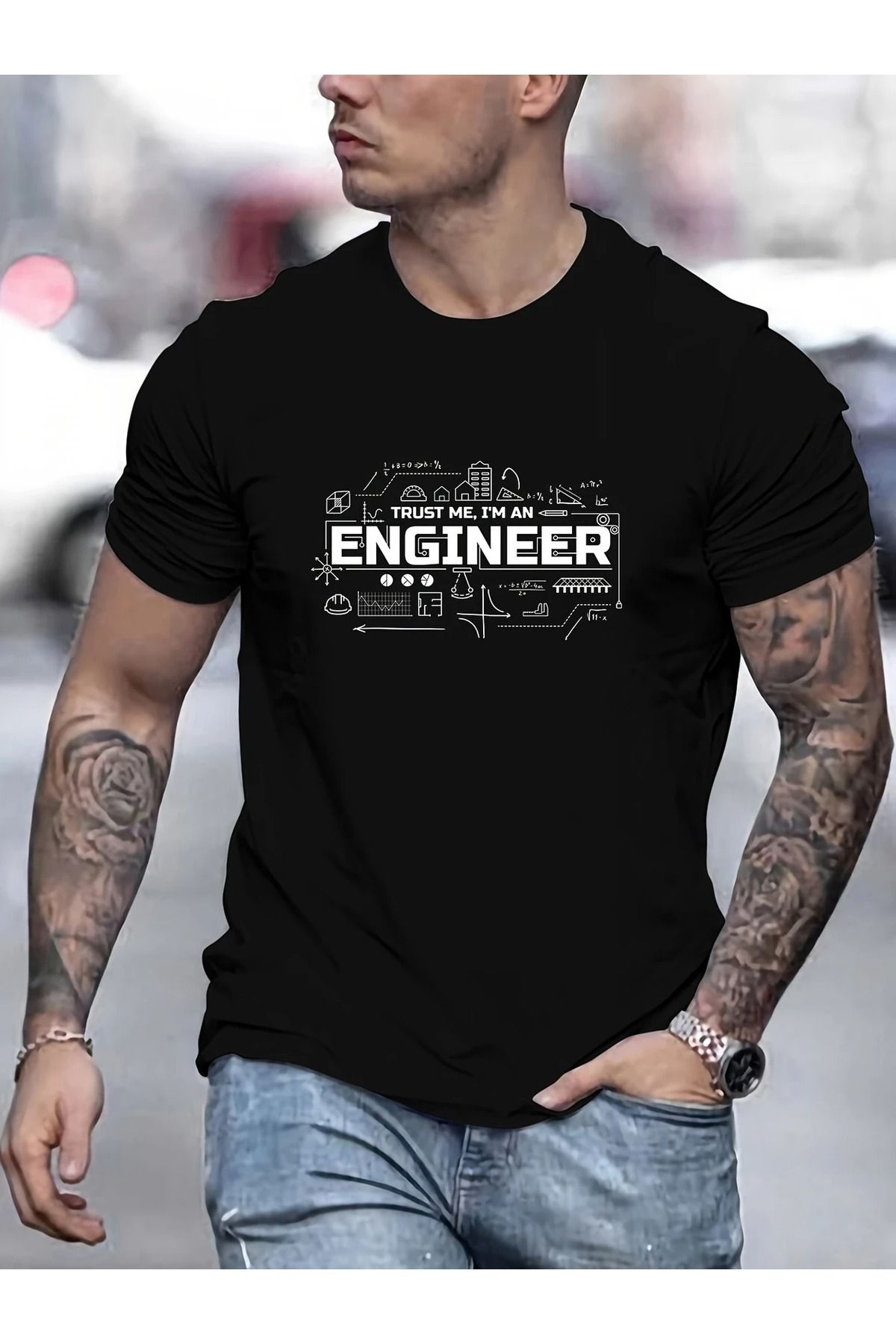 Massgai Unisex Trust Me Engineer Baskılı Oversize %100 Pamuk T-shirt